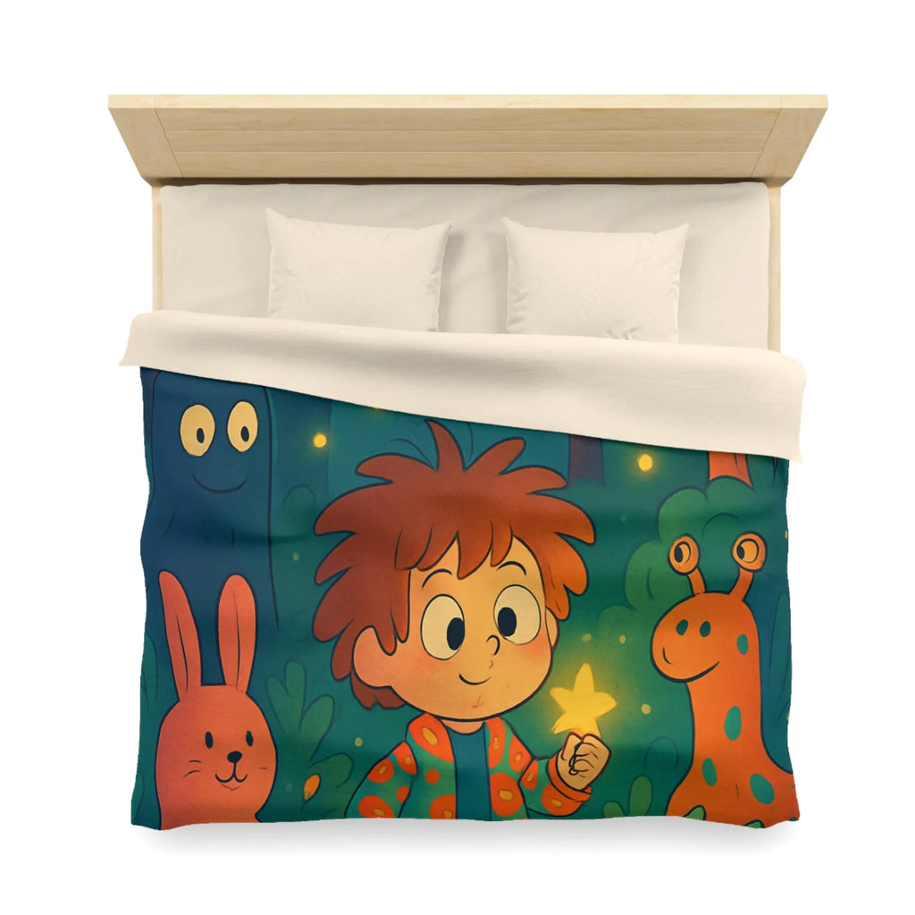 Housse de couette colorée forêt enchantée dessin animé, enfants et animaux magiques