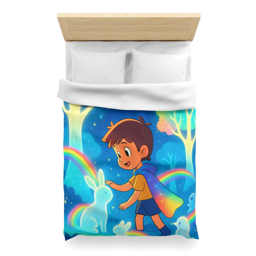 Housse de couette enfantine aux créatures lumineuses et arcs-en-ciel dans forêt enchantée