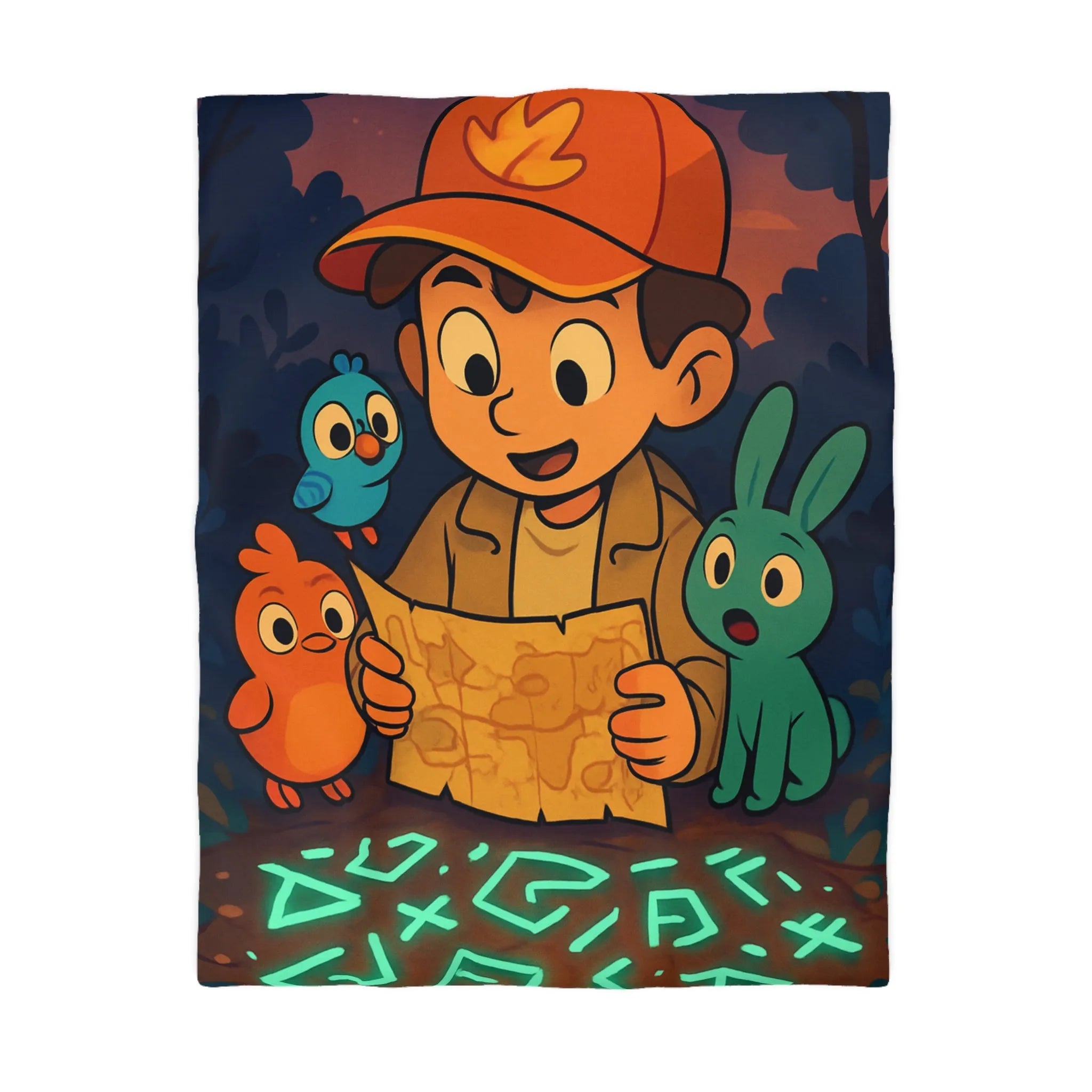 Housse de Couette Enfantine avec Animaux et Carte Lumineuse dans Forêt Mystérieuse