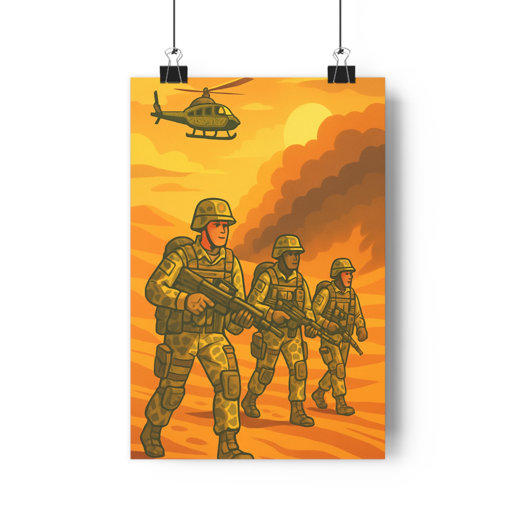 Poster décoratif désertique aventurier orange jaune salon moderne action intense anime dynamique qualité qualité