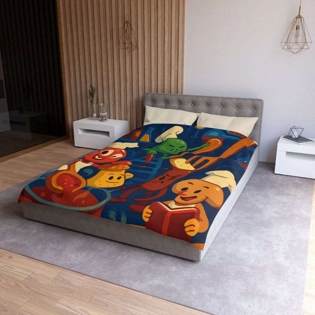 Housse de couette colorée chefs amusants cuisine amusante personnages recettes fourchettes