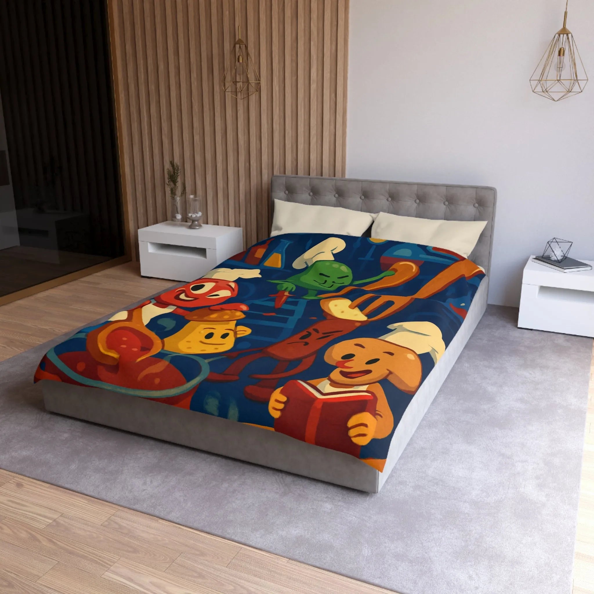 Housse de couette colorée chefs amusants cuisine amusante personnages recettes fourchettes