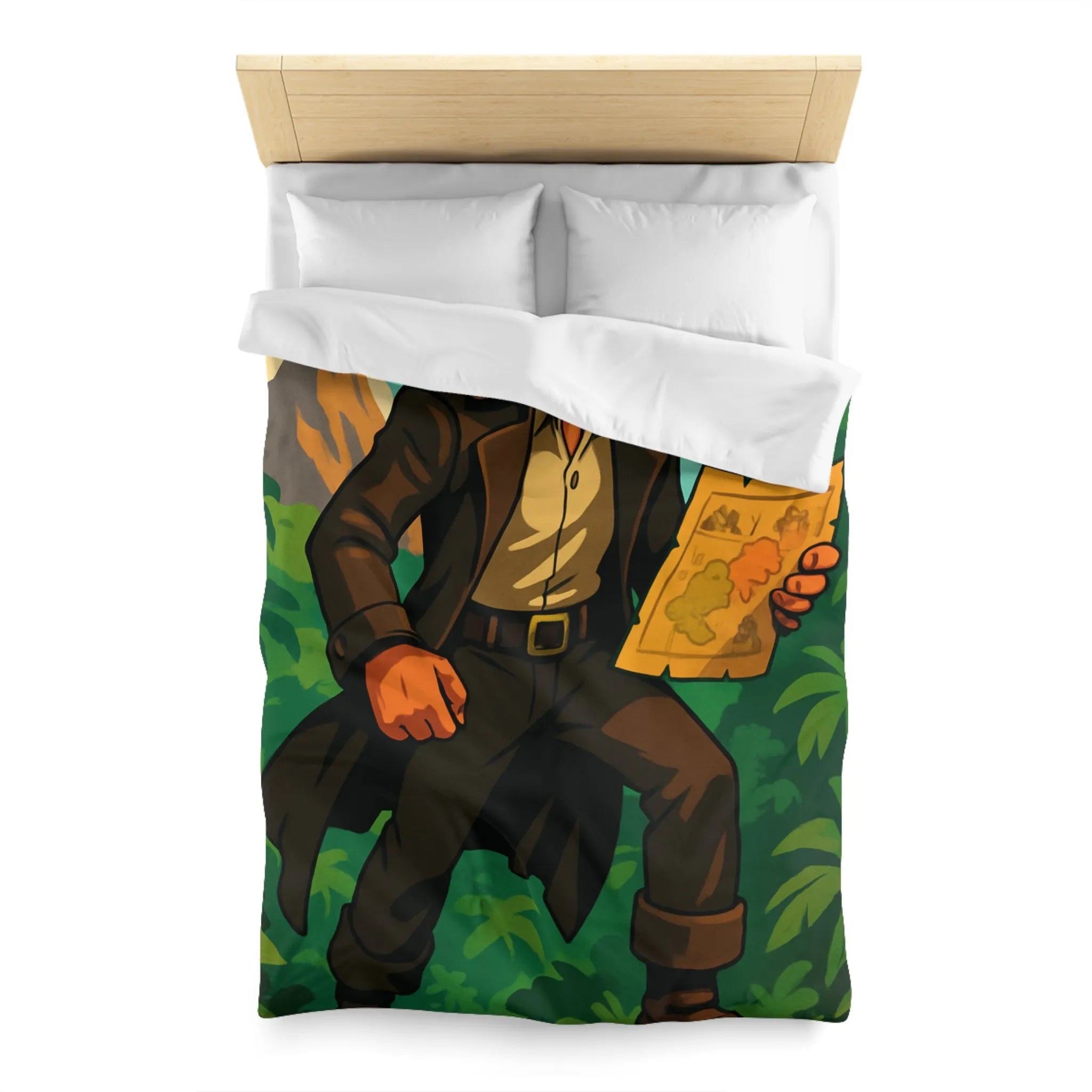 Housse de couette d'explorateur aventureux dans jungle luxuriante avec carte mystique colorée