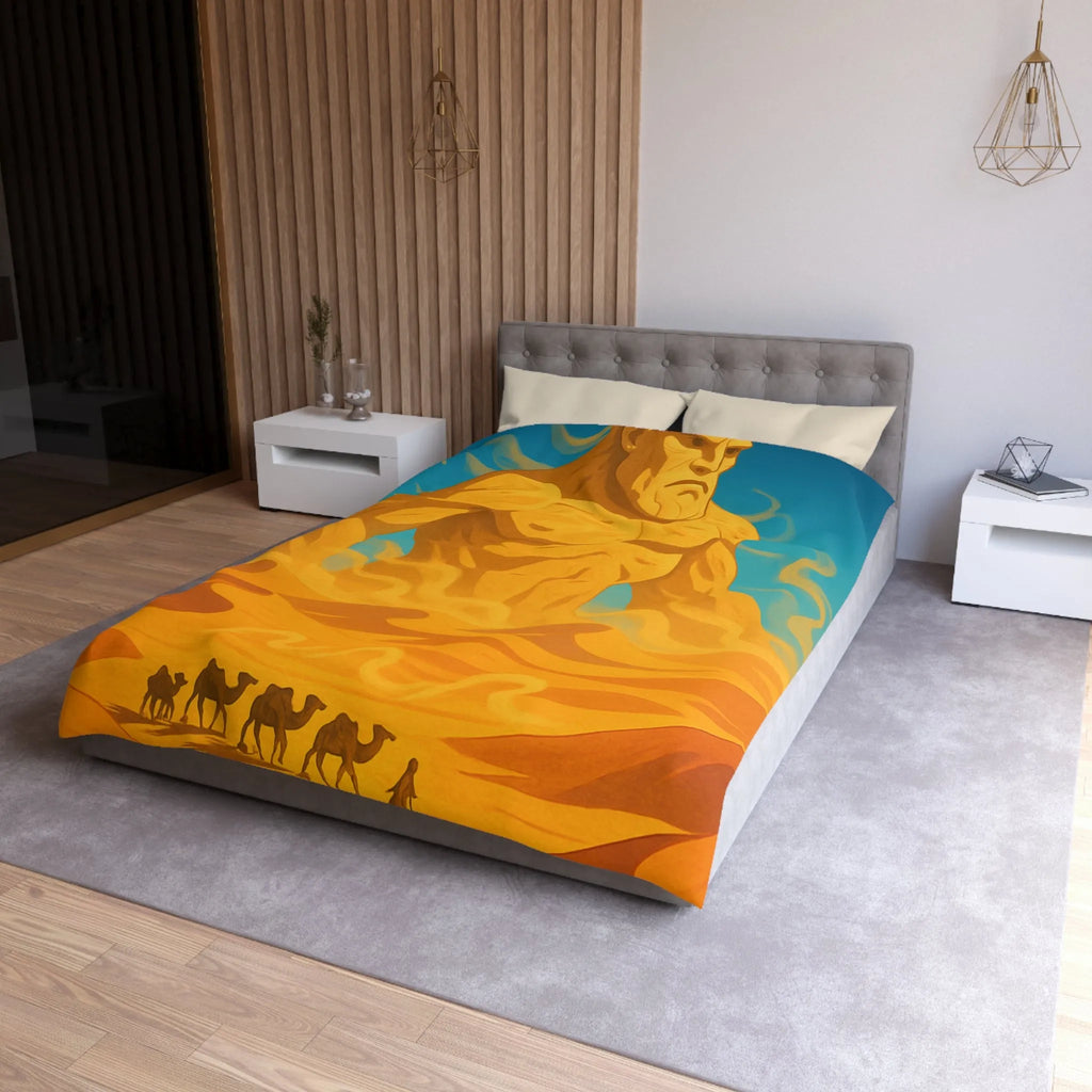 Housse de couette désert mystique avec caravane et gardien de sable géant