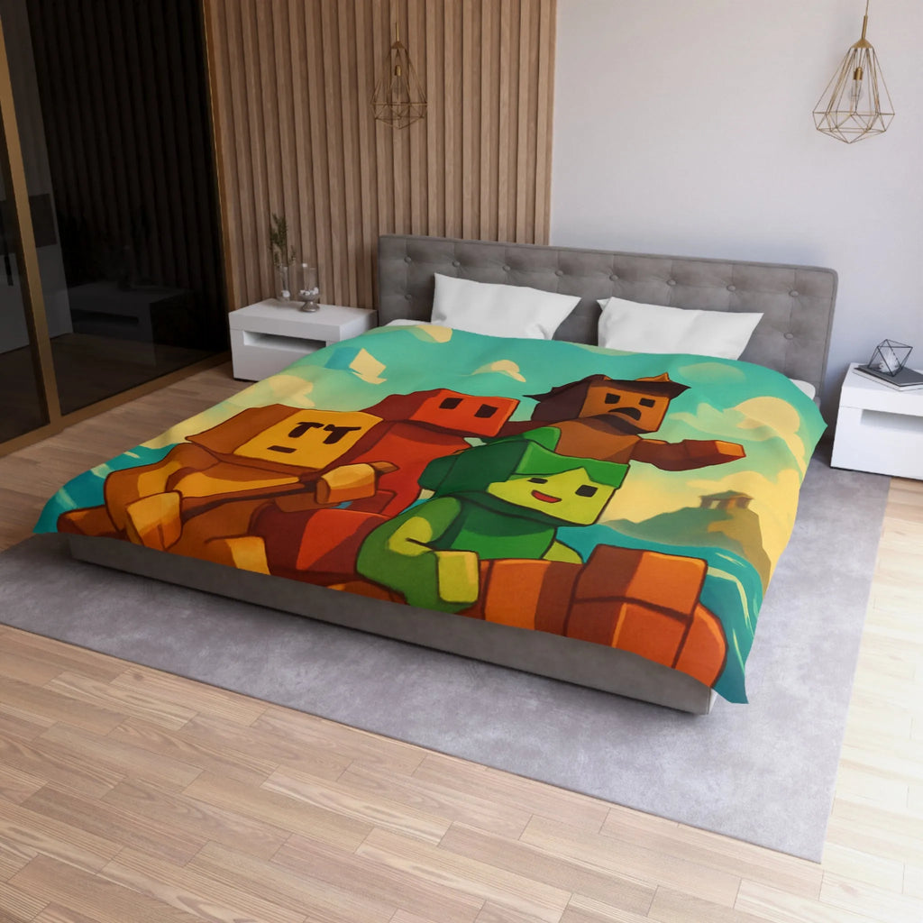 Housse de couette colorée avec personnages pixelisés sur un bateau en mer agité