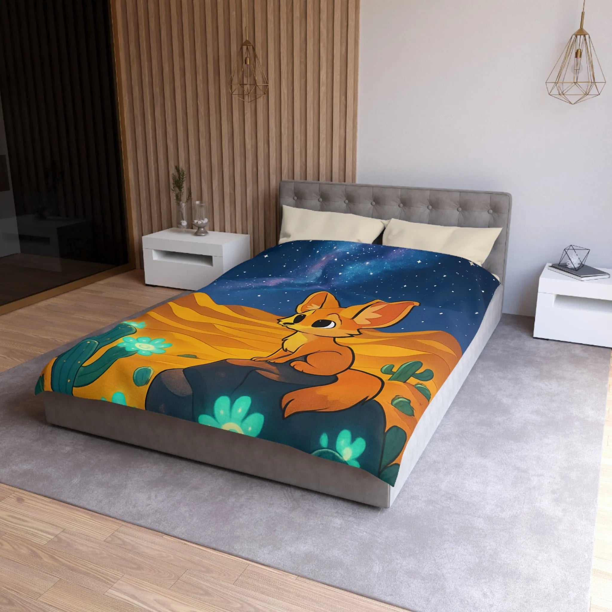 Housse de couette décorative avec renard fennec mignon sous ciel étoilé désertique