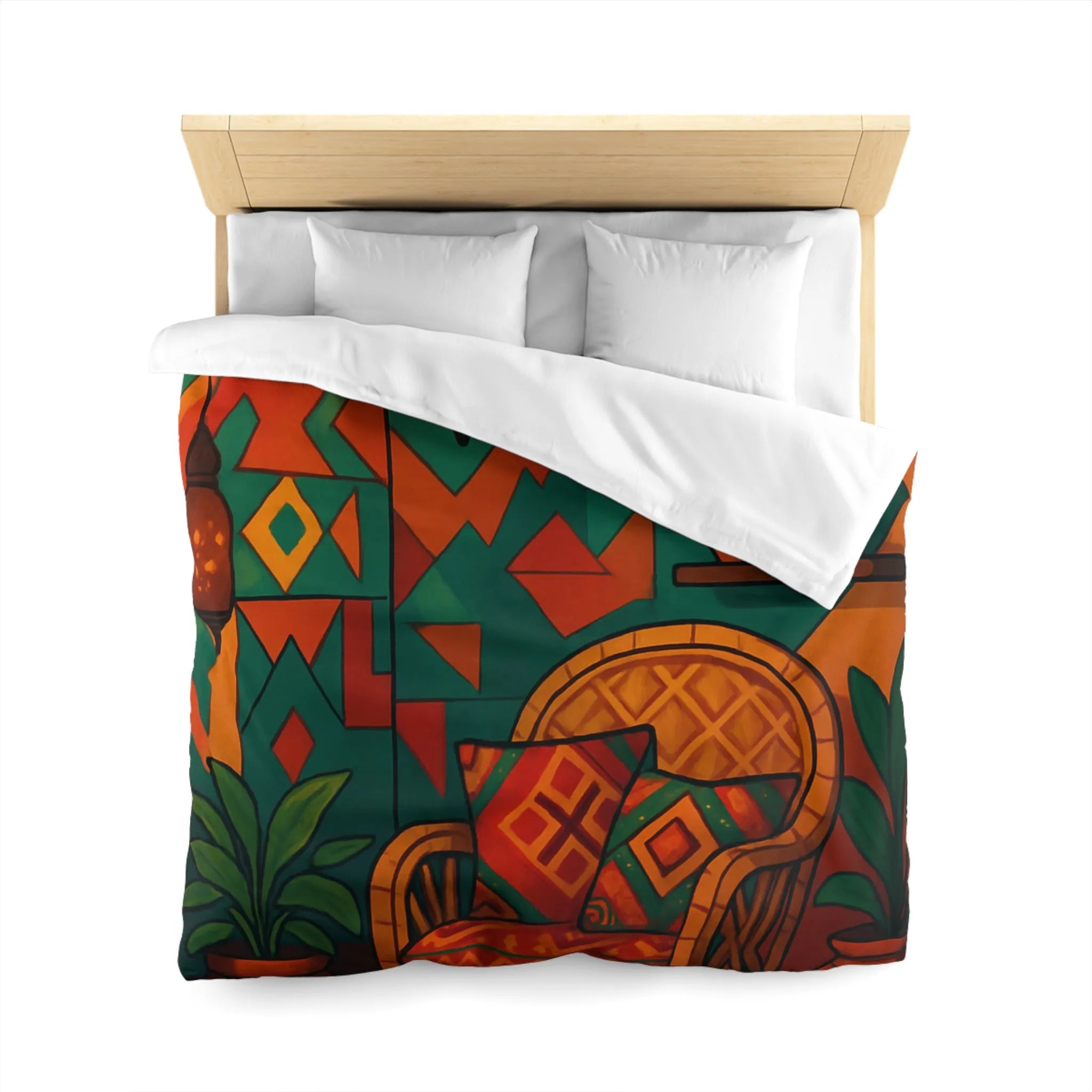 Housse de couette bohème chic aux motifs géométriques vibrants pour ambiance ethnique colorée