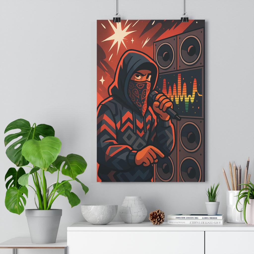 Poster décoratif cartoon rouge orange dynamique chambre musique moderne vibrant énergie personnage style éclatant