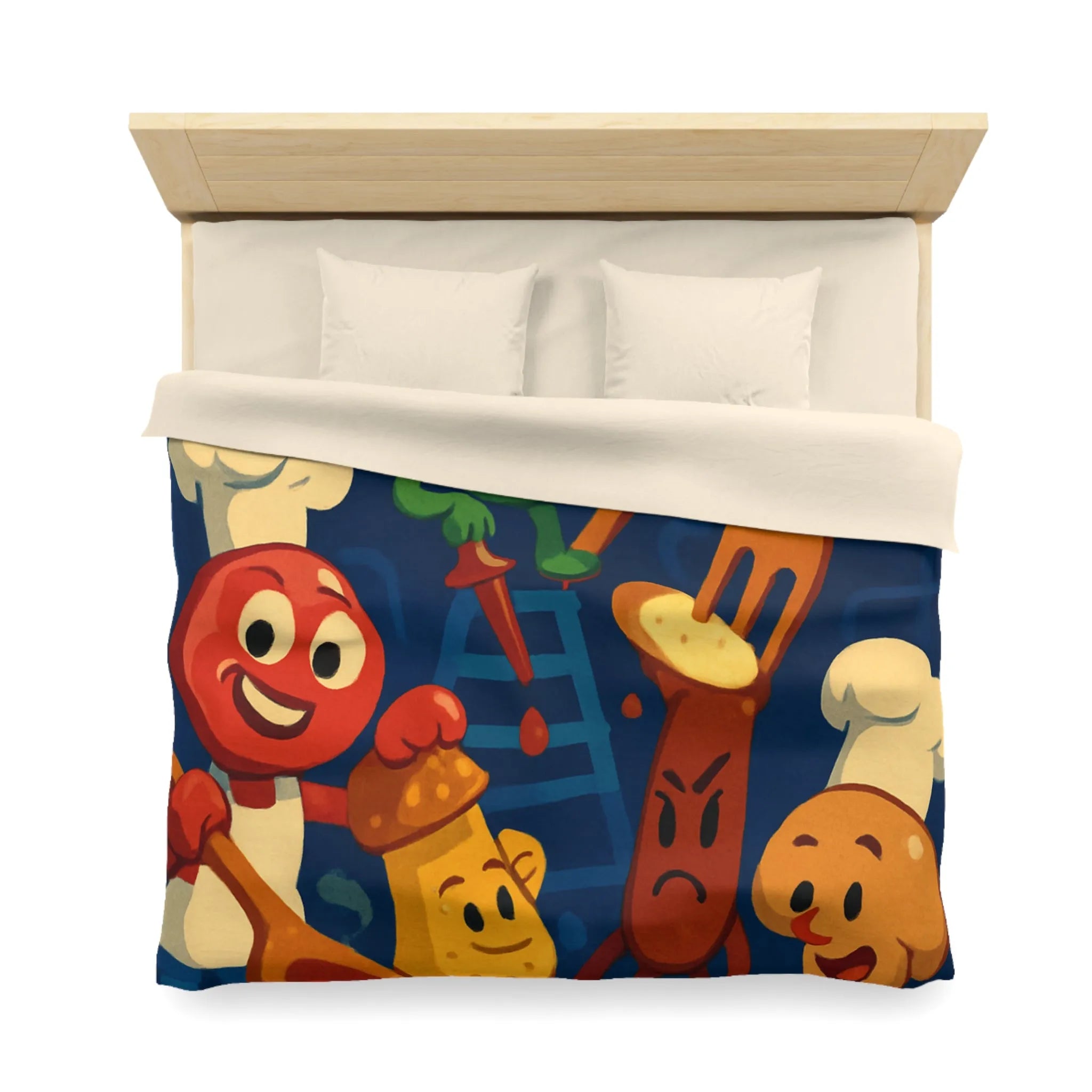 Housse de couette colorée chefs amusants cuisine amusante personnages recettes fourchettes