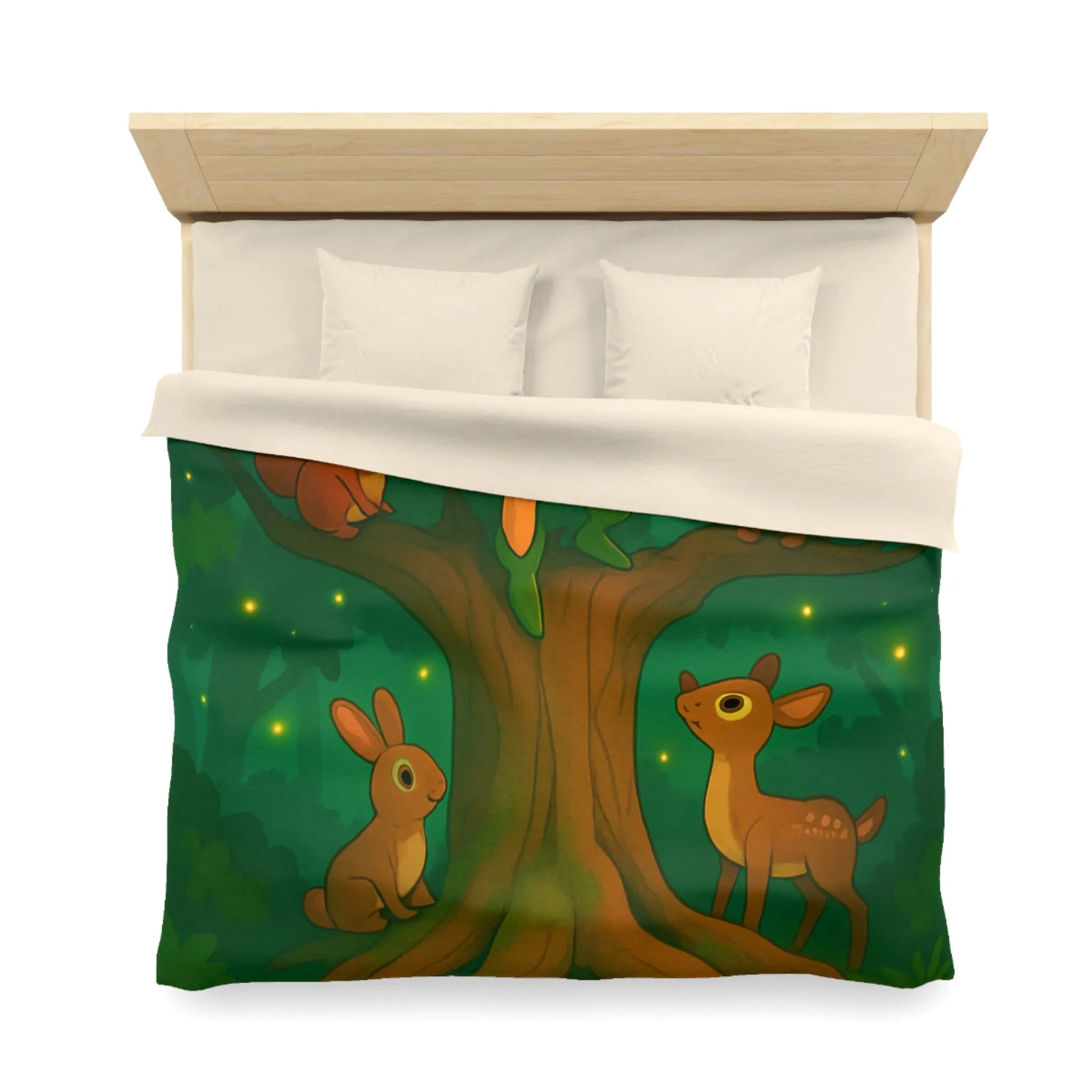 Housse de couette magique forêt enchantée avec animaux et fée enfantine verte