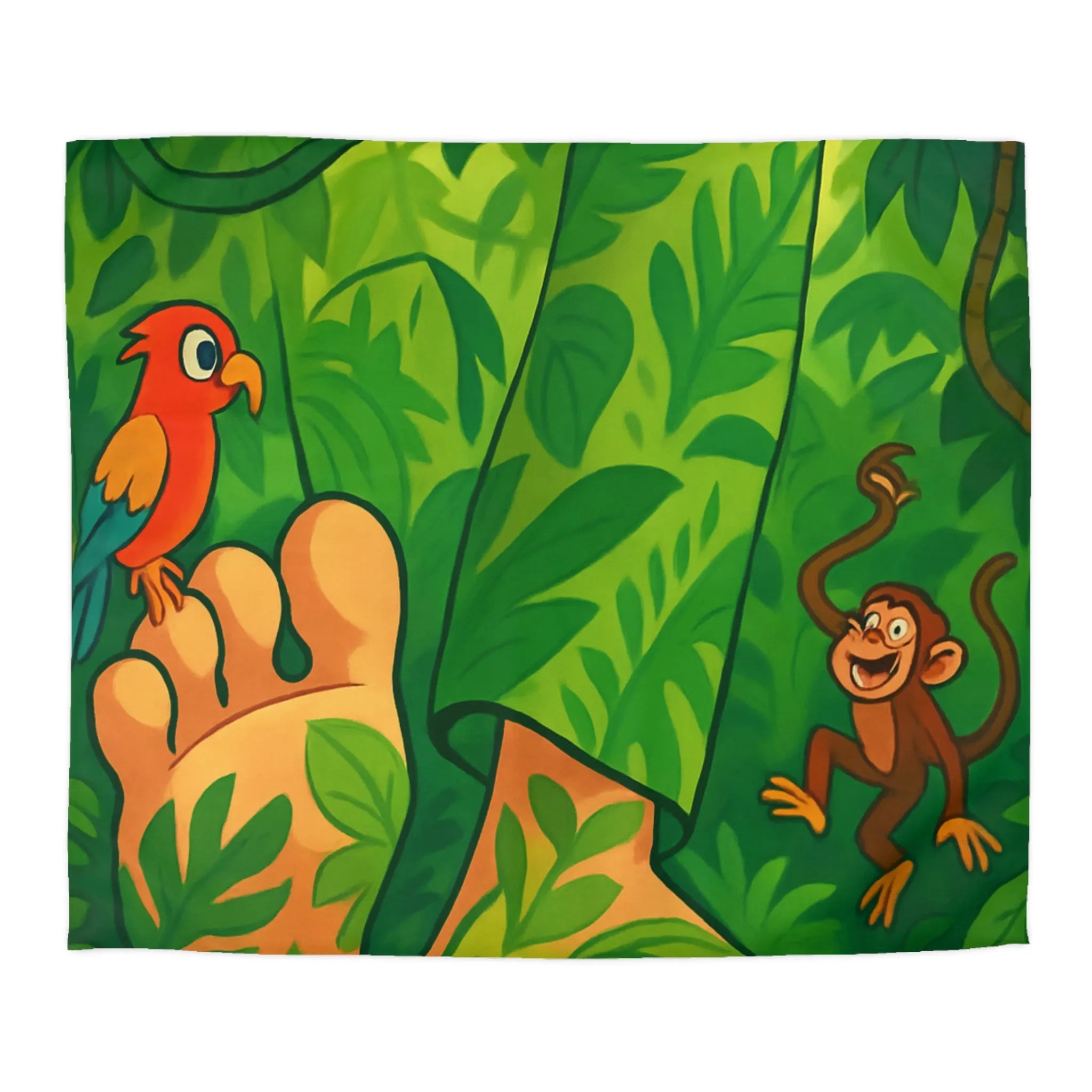 Housse de couette jungle colorée avec singes joyeux et perroquet exotique