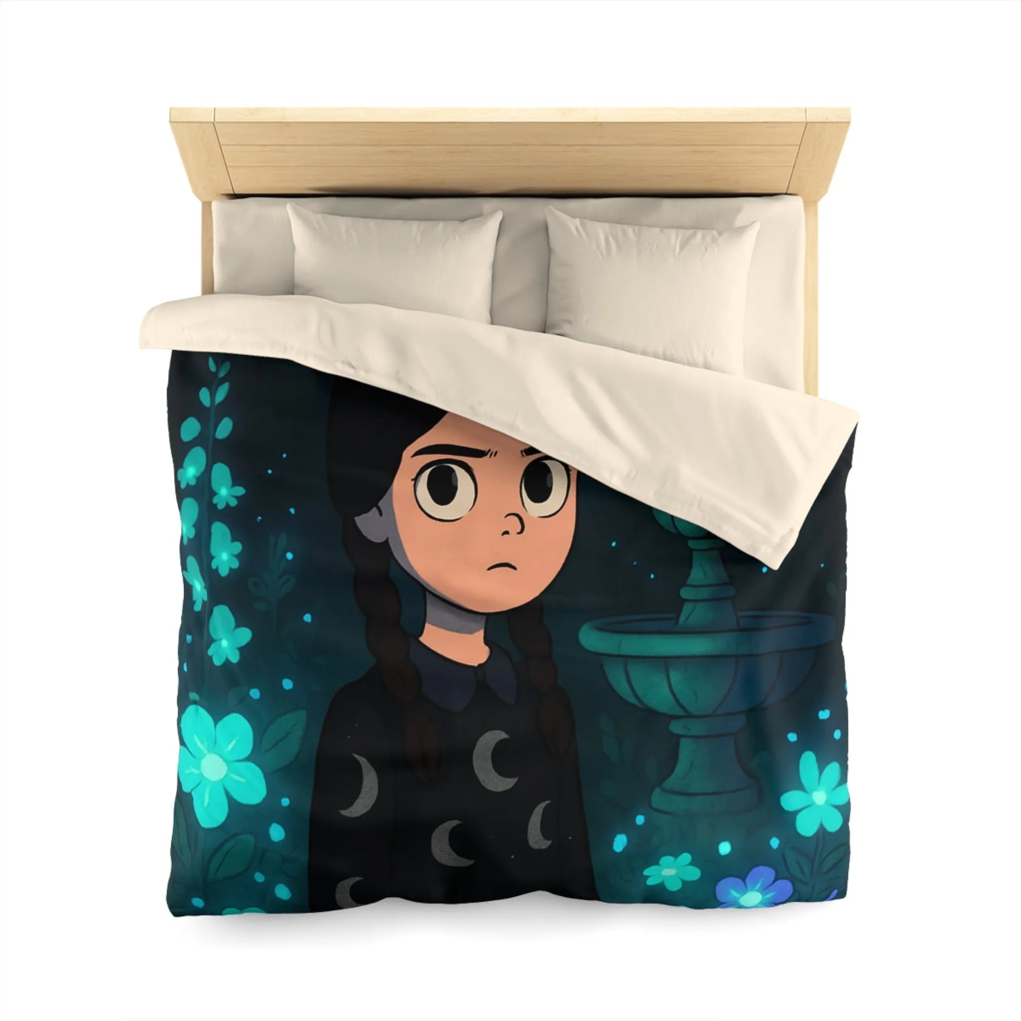 Housse de Couette Enfantine avec Motif Lune et Fleurs naturellement Nocture