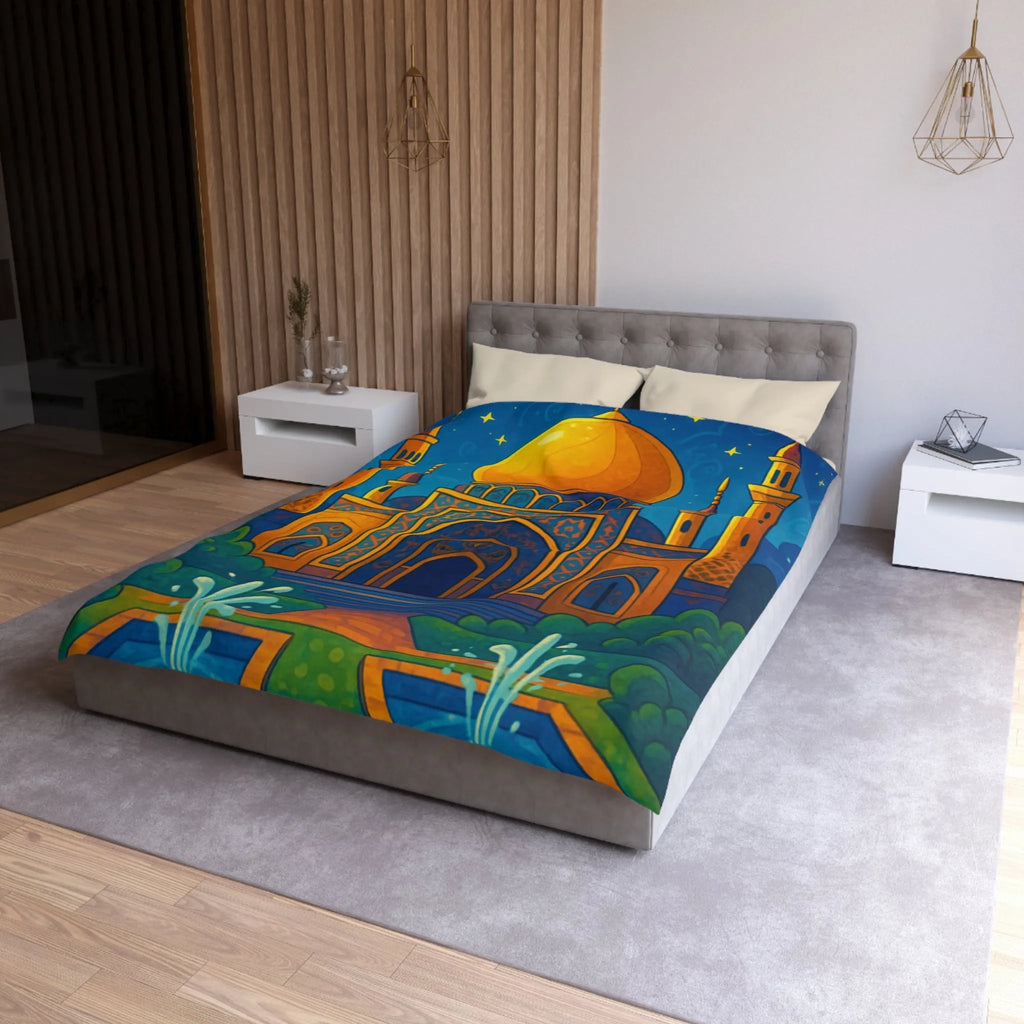 Housse de couette au design oriental avec palais doré sous ciel étoilé exotique