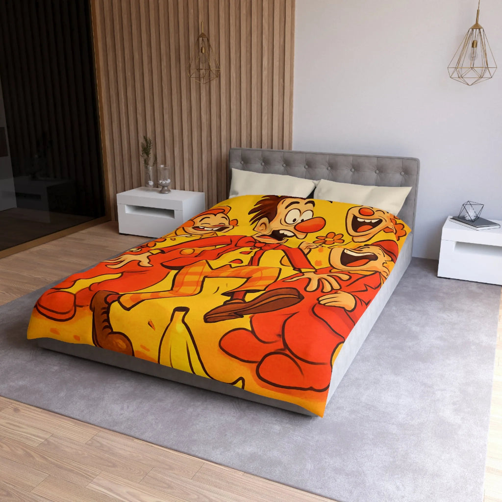 Housse de Couette Colorée avec Design Amusant de Clowns et Bananes Glissantes