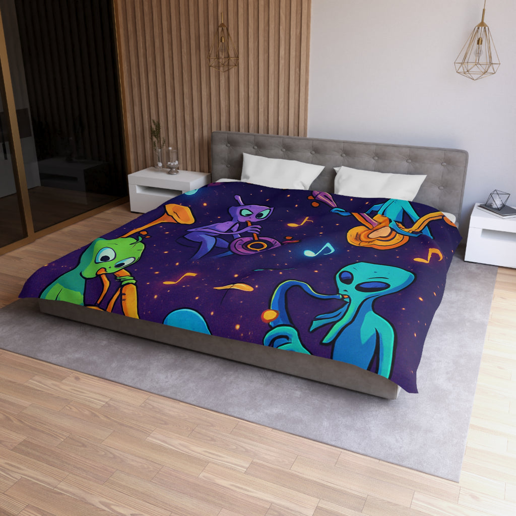 Housse de Couette Motif Aliens Musiciens Colorés Enchantant L'univers Spatial Fantastique