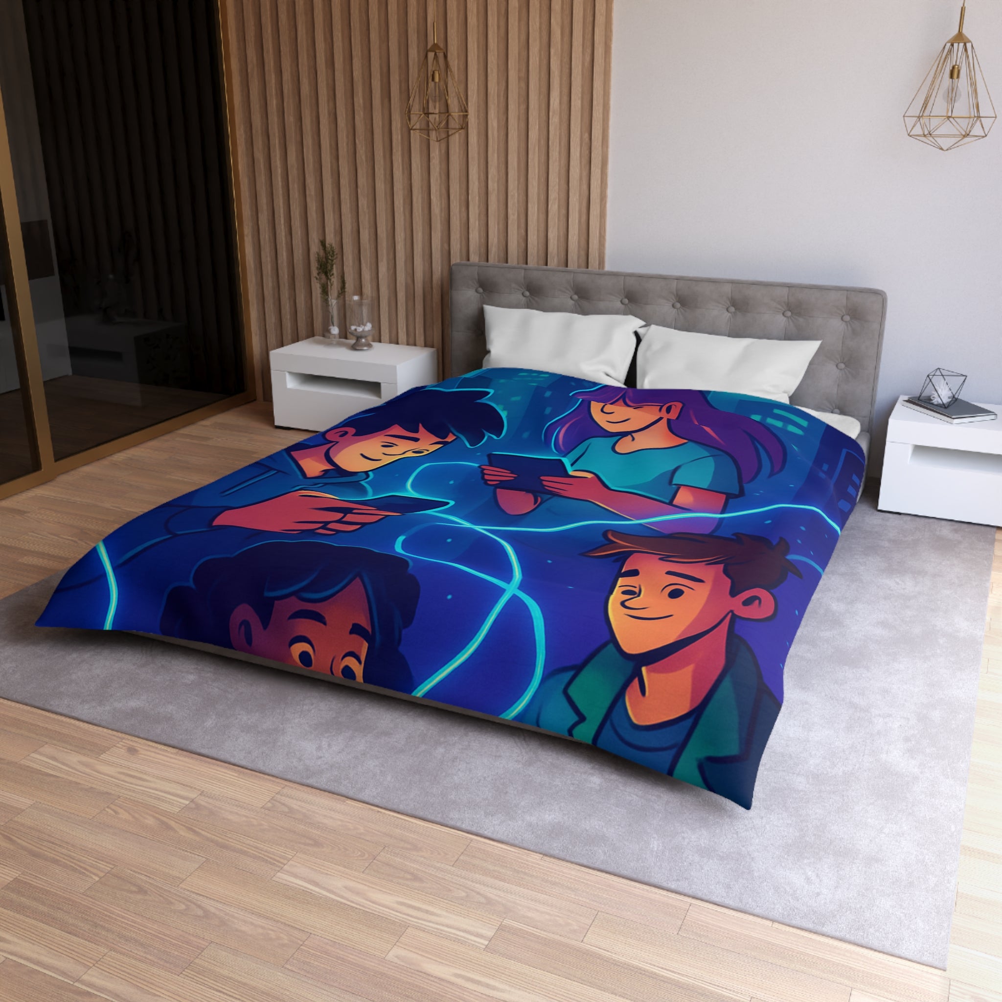 Housse de couette numérique moderne avec design connecté et technologie urbaine futuriste