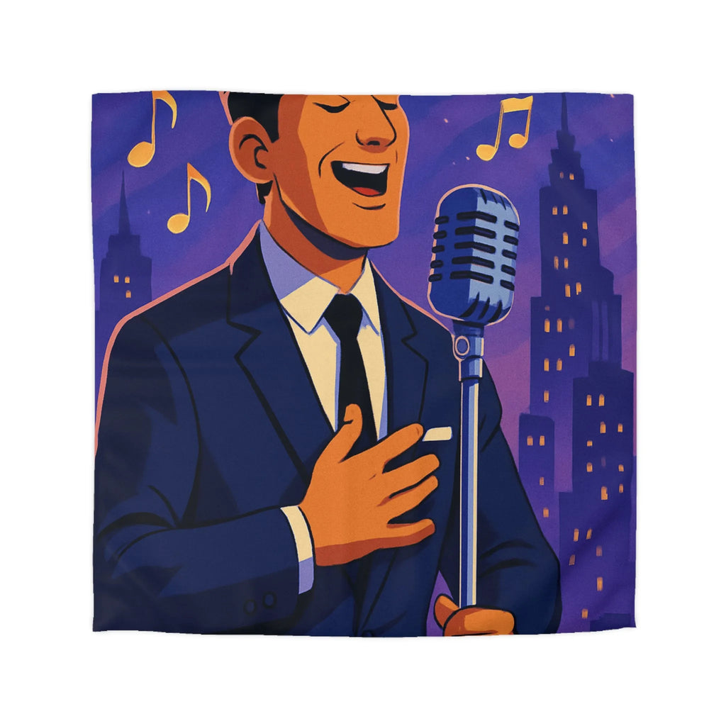 Housse de Couette Élégante pour Amoureux de Musique avec Chanteur et Micro Vintage