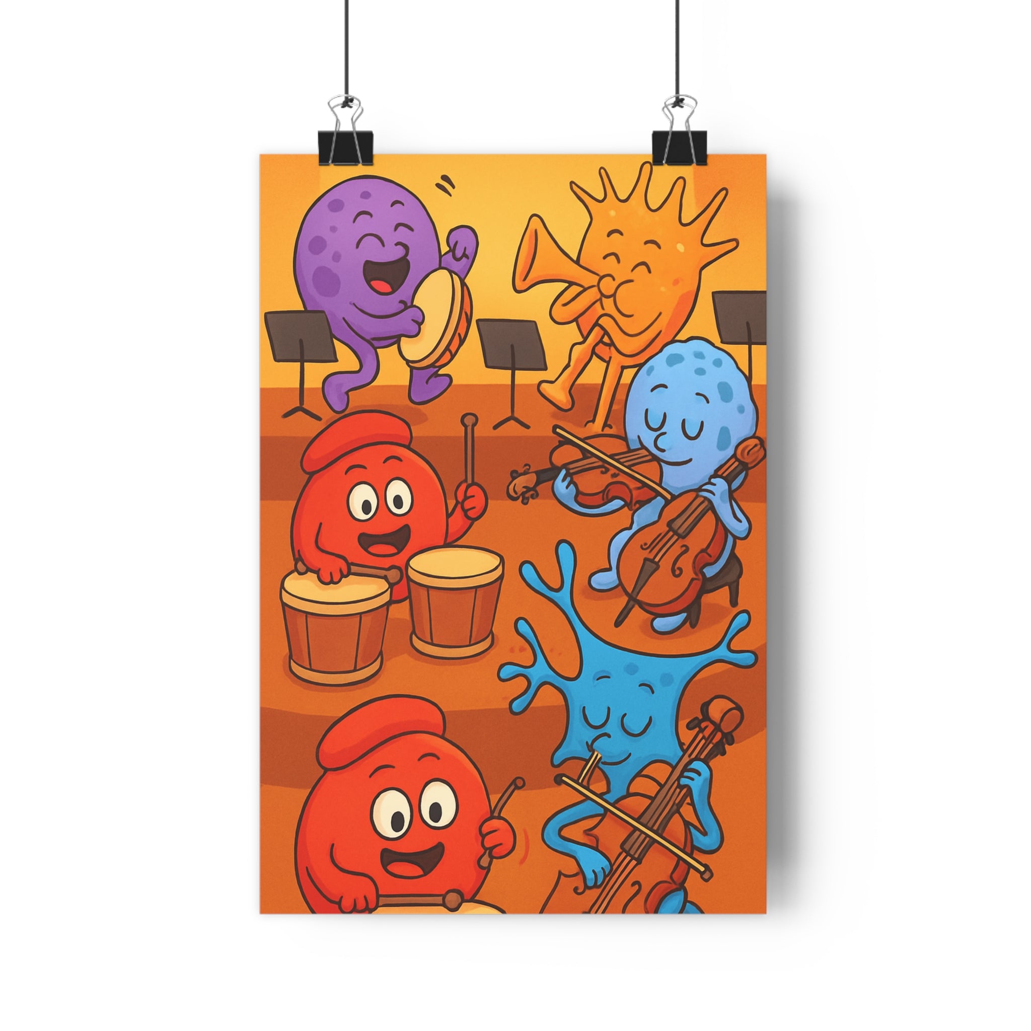 Poster décoratif animé joyeux coloré violet rouge orange musique chambre salon vibrant unique qualité