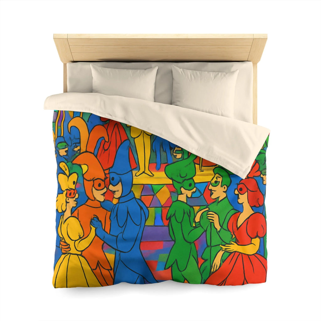 Housse de couette colorée avec scène de bal masqué inspirée du style vitrail