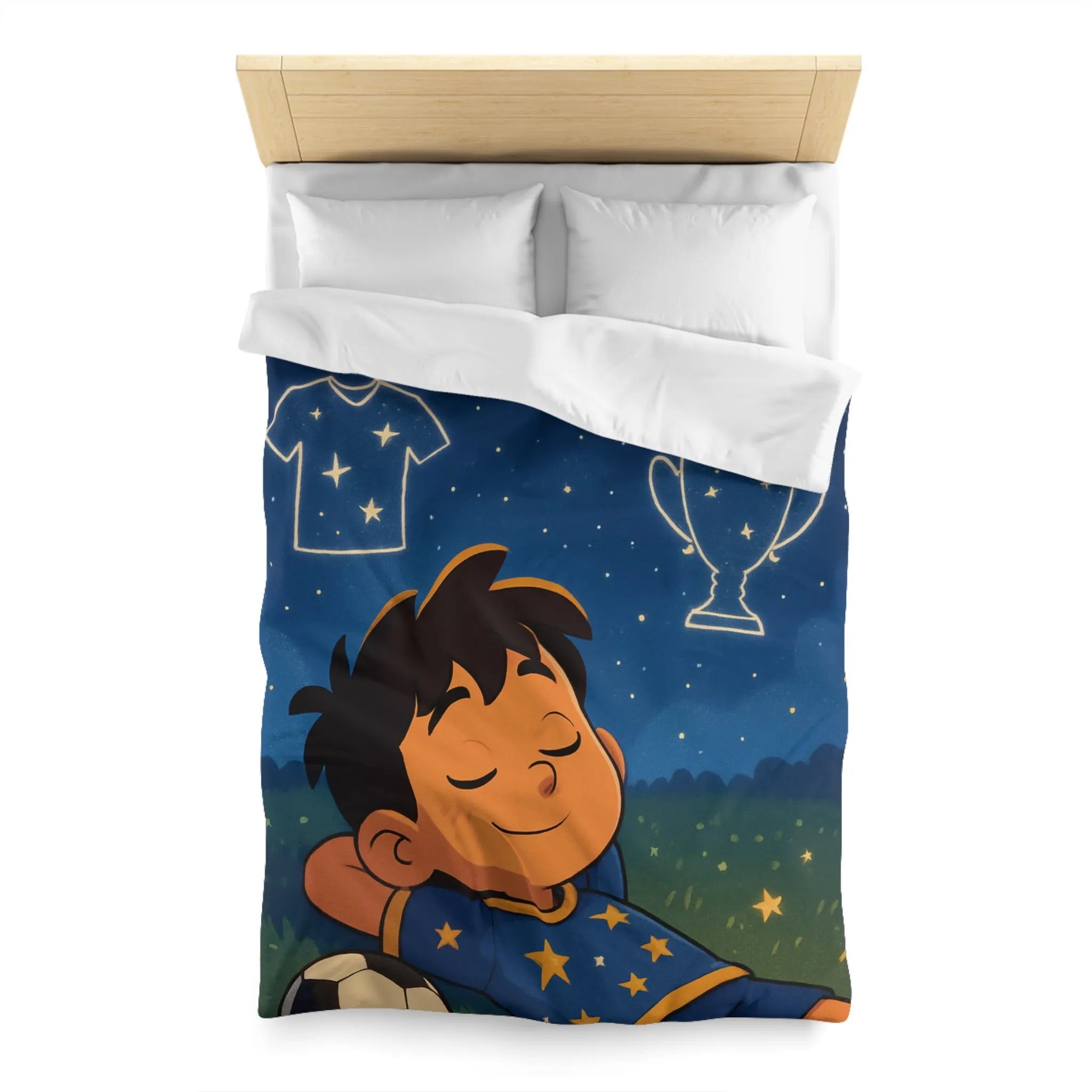 Housse de couette enfant ciel étoilé foot rêveur avec motifs sportifs inspirants