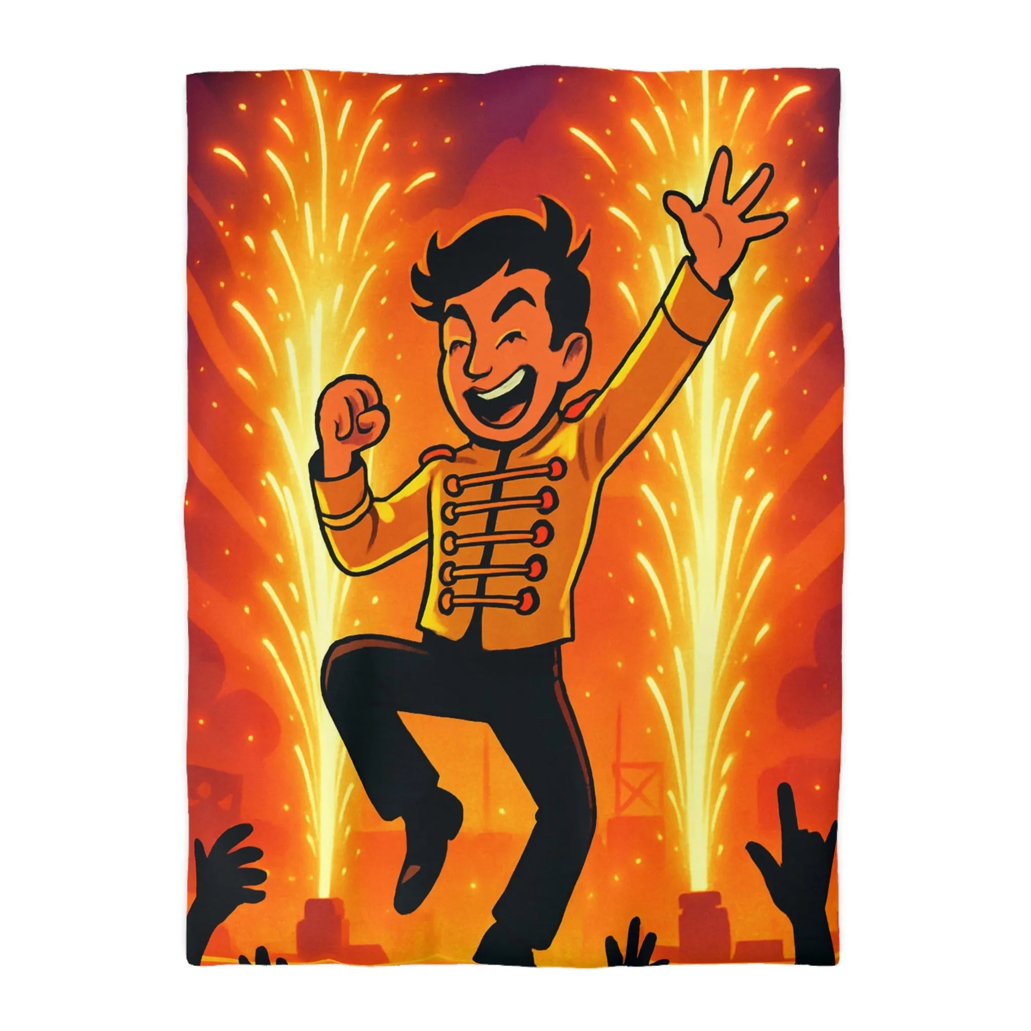 Housse de couette colorée avec personnage joyeux dans un spectacle éclatant et vibrant