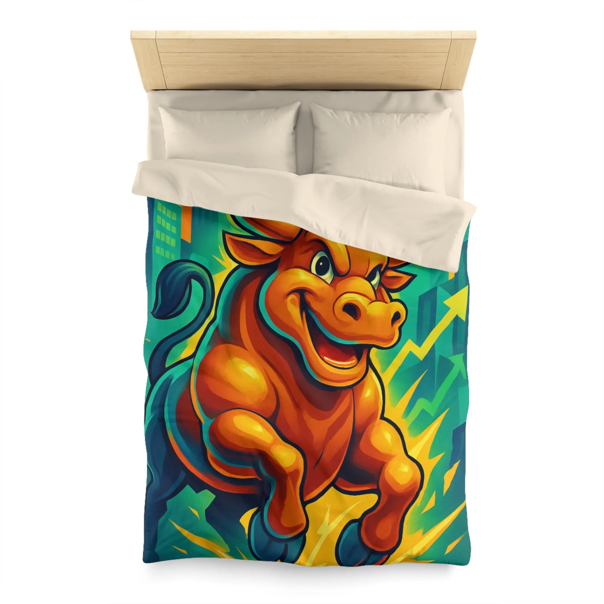 Housse de couette dynamique avec illustration de taureau énergique et motifs de croissance économique