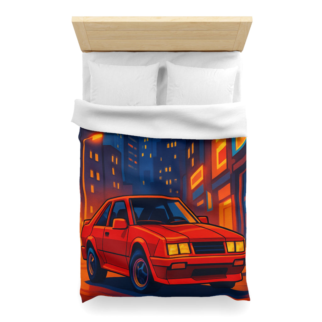 Housse de couette urbaine rétro avec voiture rouge lueur nocturne vibrante