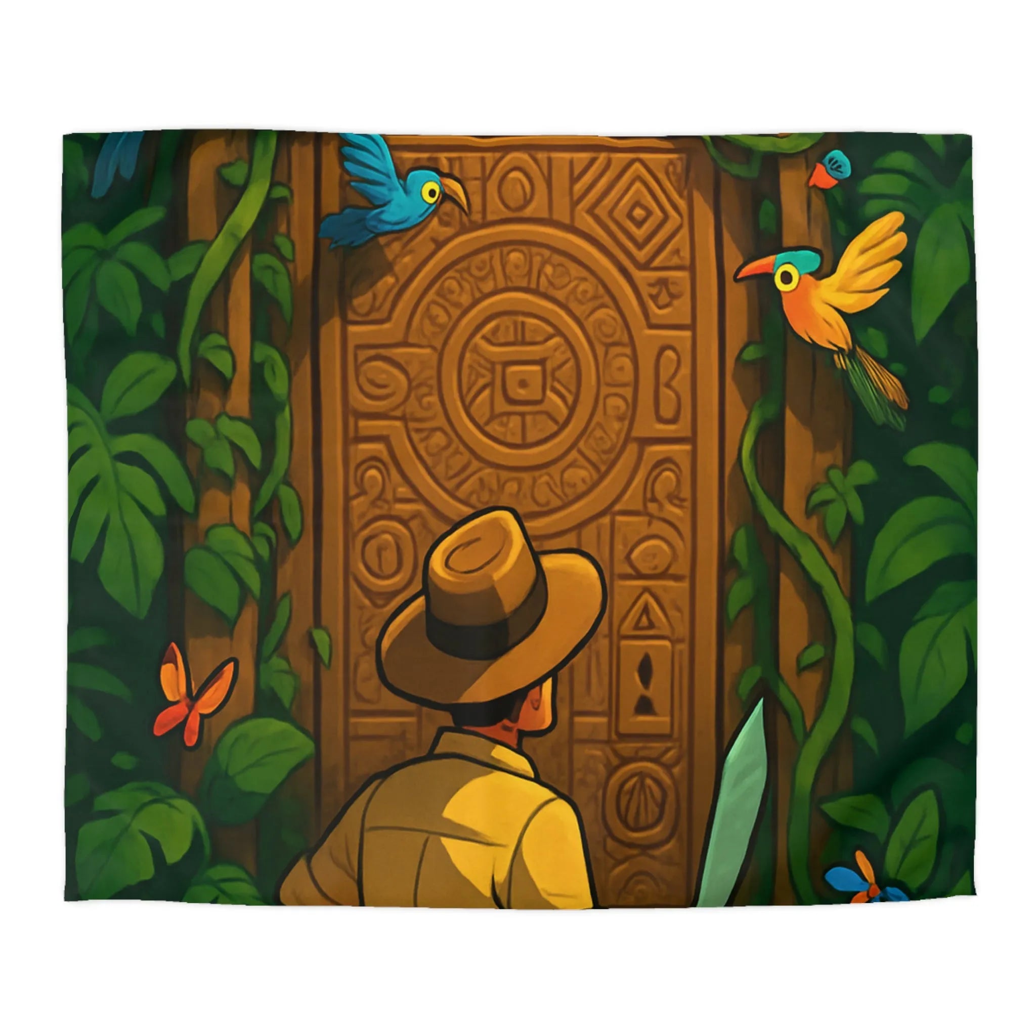 Housse De Couette Aventure Jungle Enjolivée De Motifs Anciens et Faune Colorée