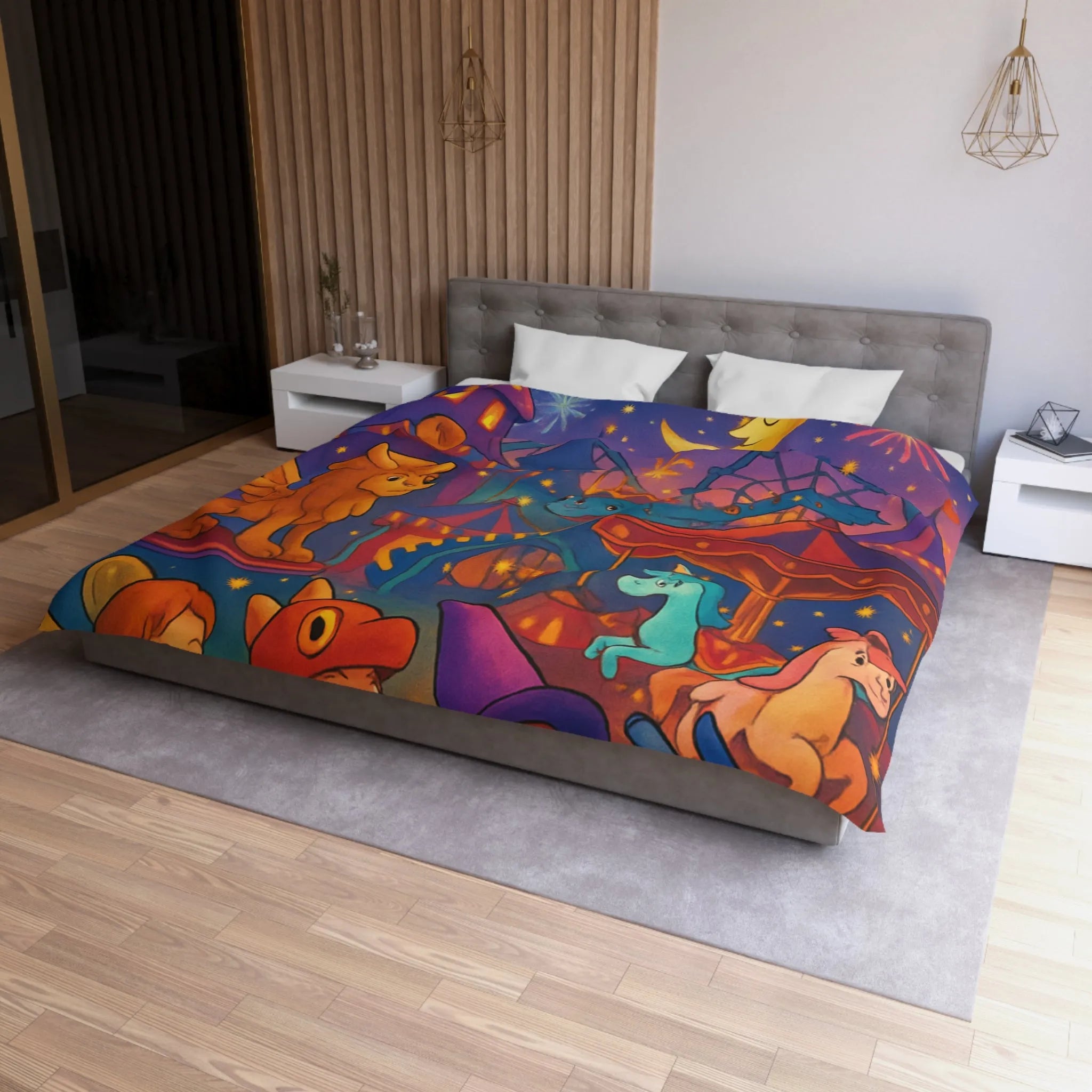 Housse de couette enfants avec feu d'artifice et parc d'attractions magique coloré