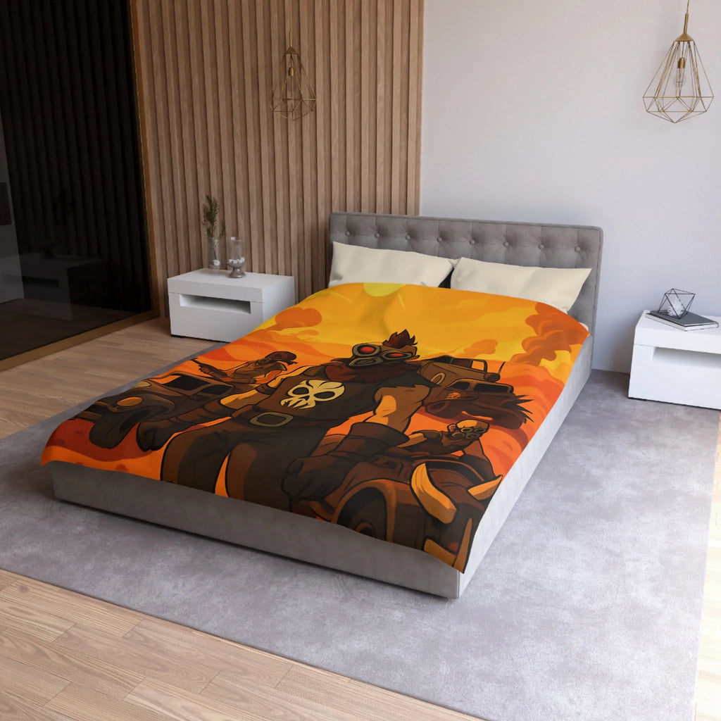 Housse de couette design post-apocalyptique avec guerriers masqués dans désert ensoleillé