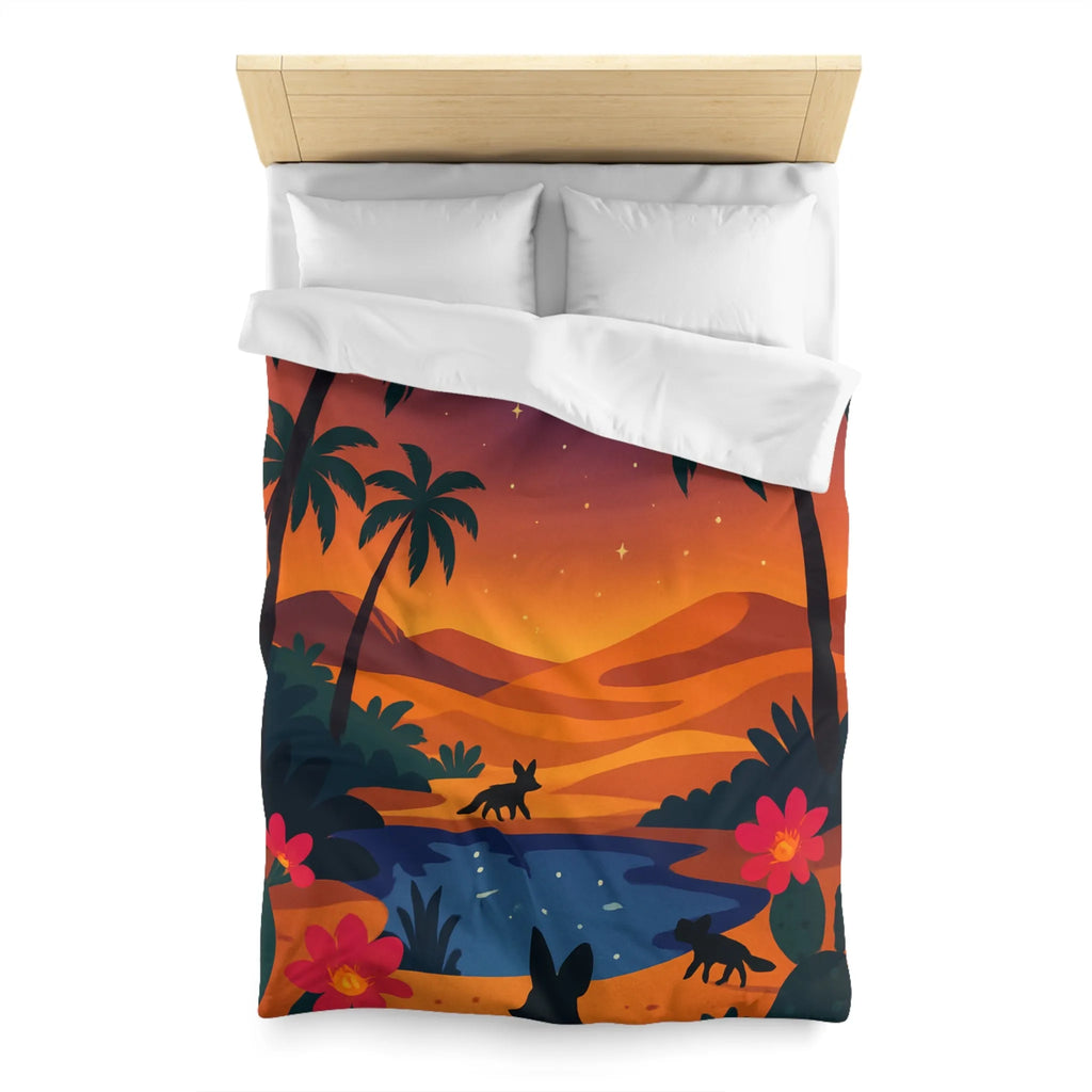 Housse de couette exotique avec paysage désertique et palmiers sous ciel étoilé