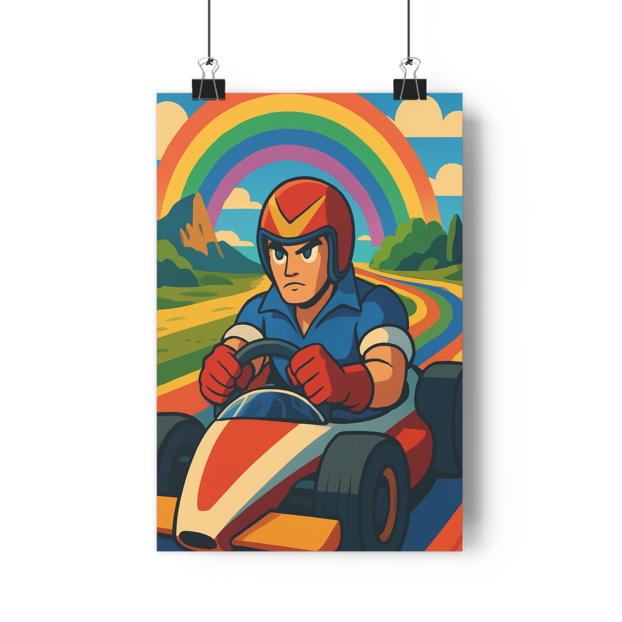 Poster décoratif anime course kart rouge blanc épique vibrant enfant chambre dynamique moderne ambiance