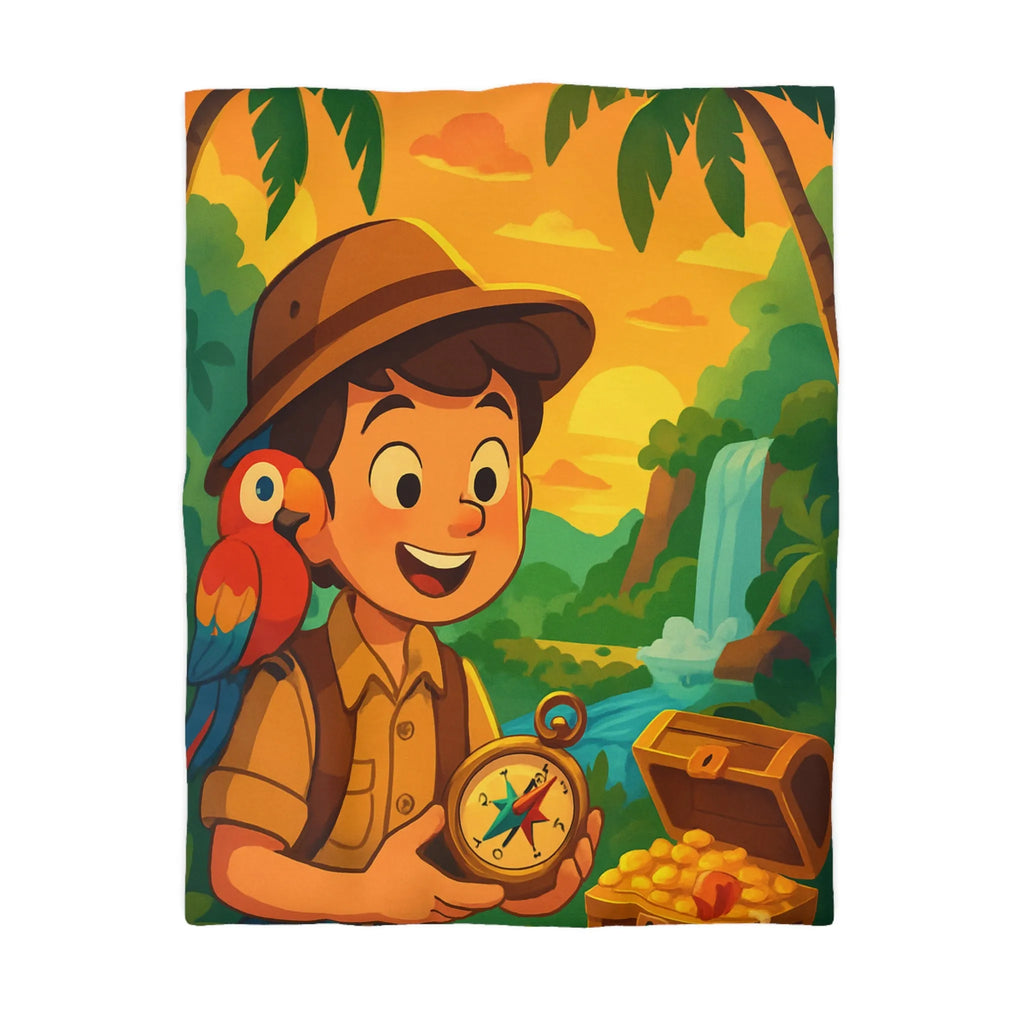Housse de couette aventure tropicale avec trésor et perroquet pour enfant