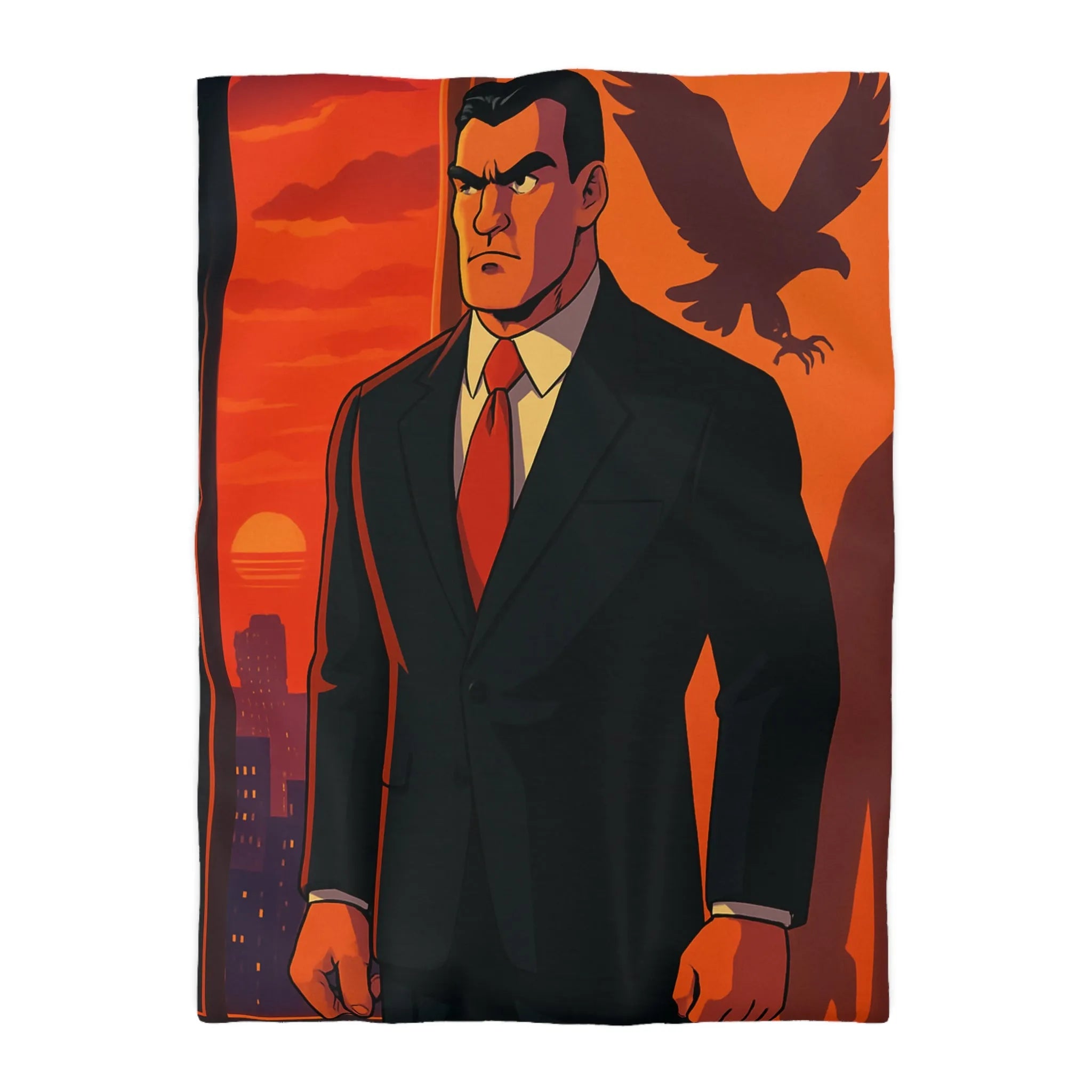 Housse de Couette au Style Épuré avec Silhouette Énigmatique et Coucher de Soleil