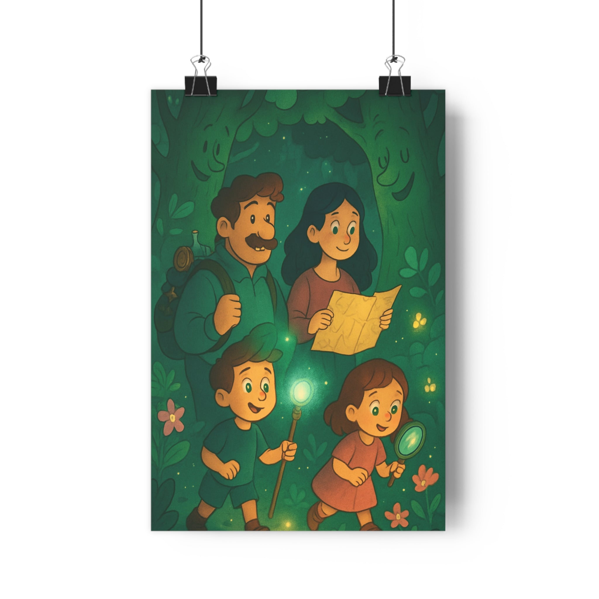 Poster décoratif aventure enfants forêt enchantée lumineux féerique chambre verte joyeux magique familial exploration