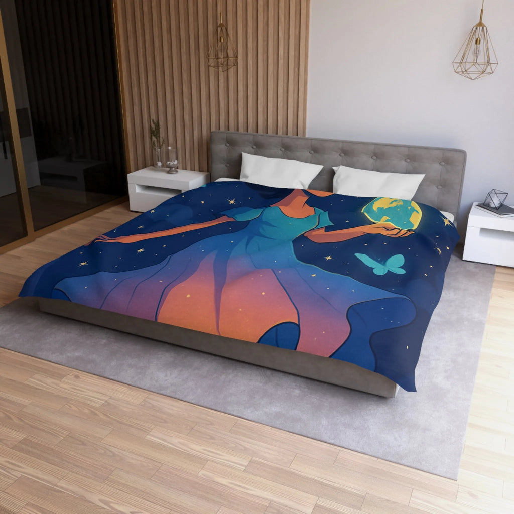 Housse de couette enfant rêve étoilé fille flottant avec globe et papillons