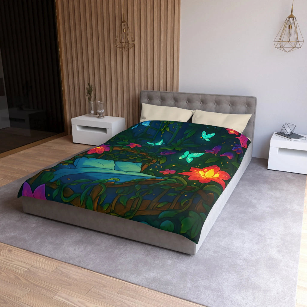 Housse de couette magique avec motifs de fleurs lumineuses et papillons dans la nuit