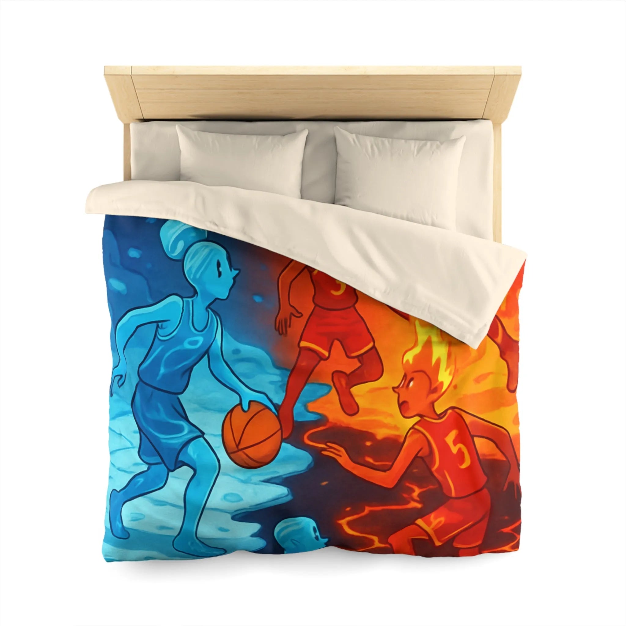 Housse de couette avec design artistique de basketball feu et glace spectaculaire