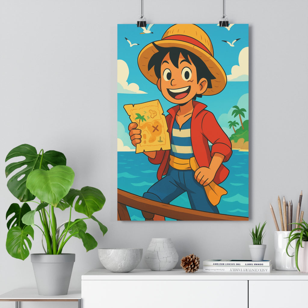 Poster décoratif cartoon aventurier chapeau paille océan bleu joyeux enfant chambre couleurs vives qualité