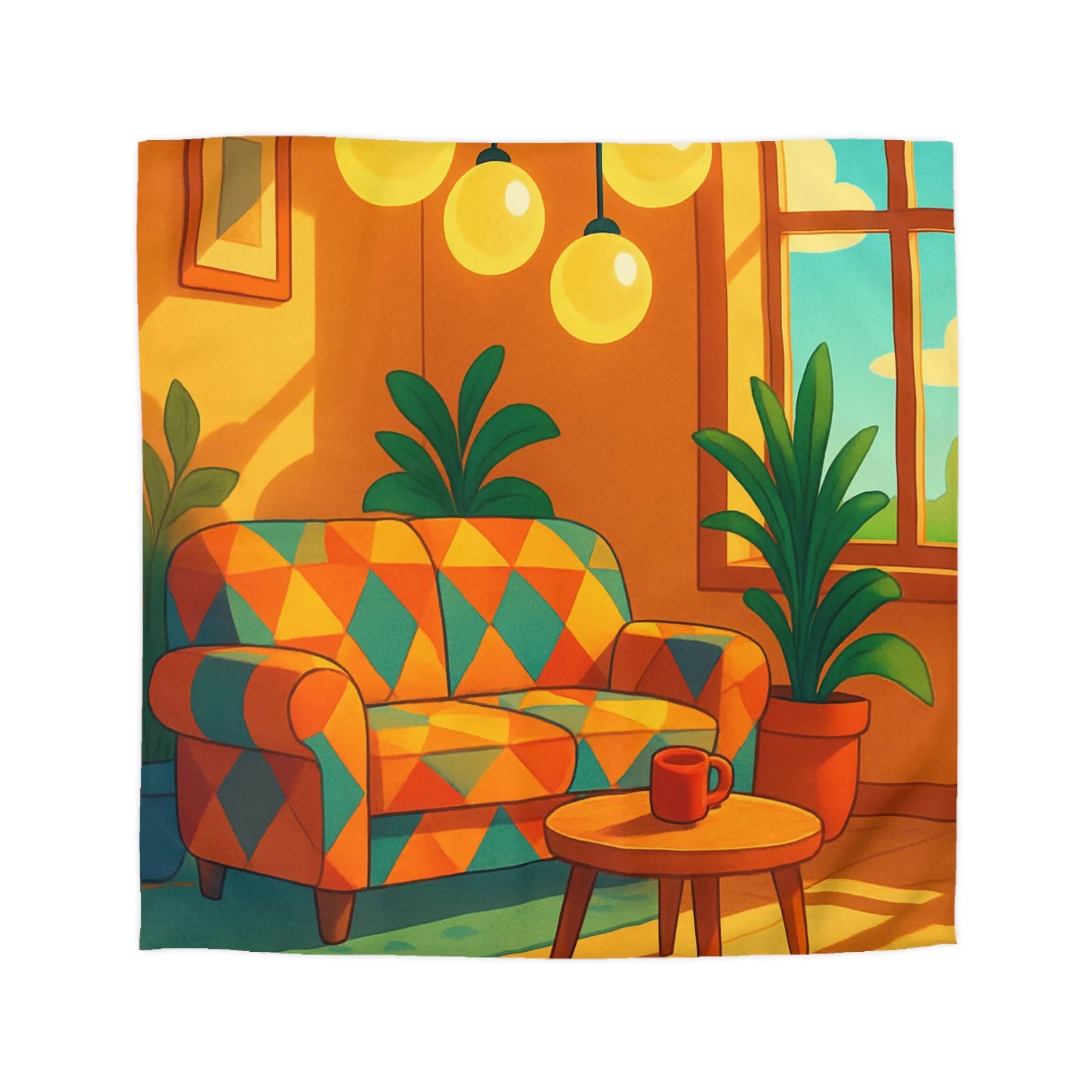 Housse de couette élégante avec design géométrique coloré inspiré d'un salon vintage