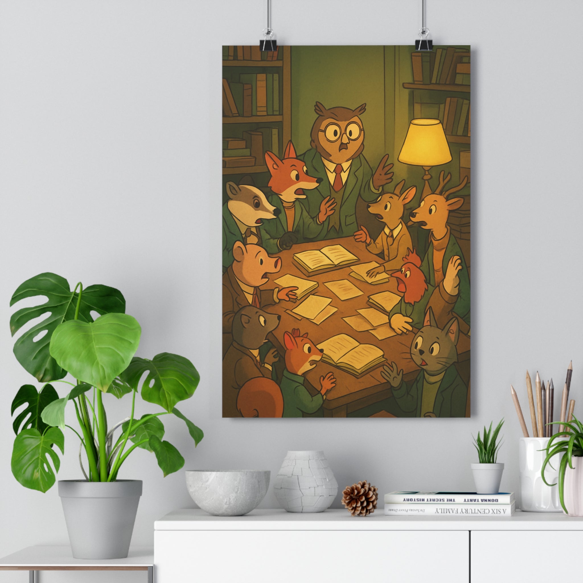 Poster décoratif cartoon hibou renard cerf convivial bureau réunion chaud doux 30x46 cm qualité