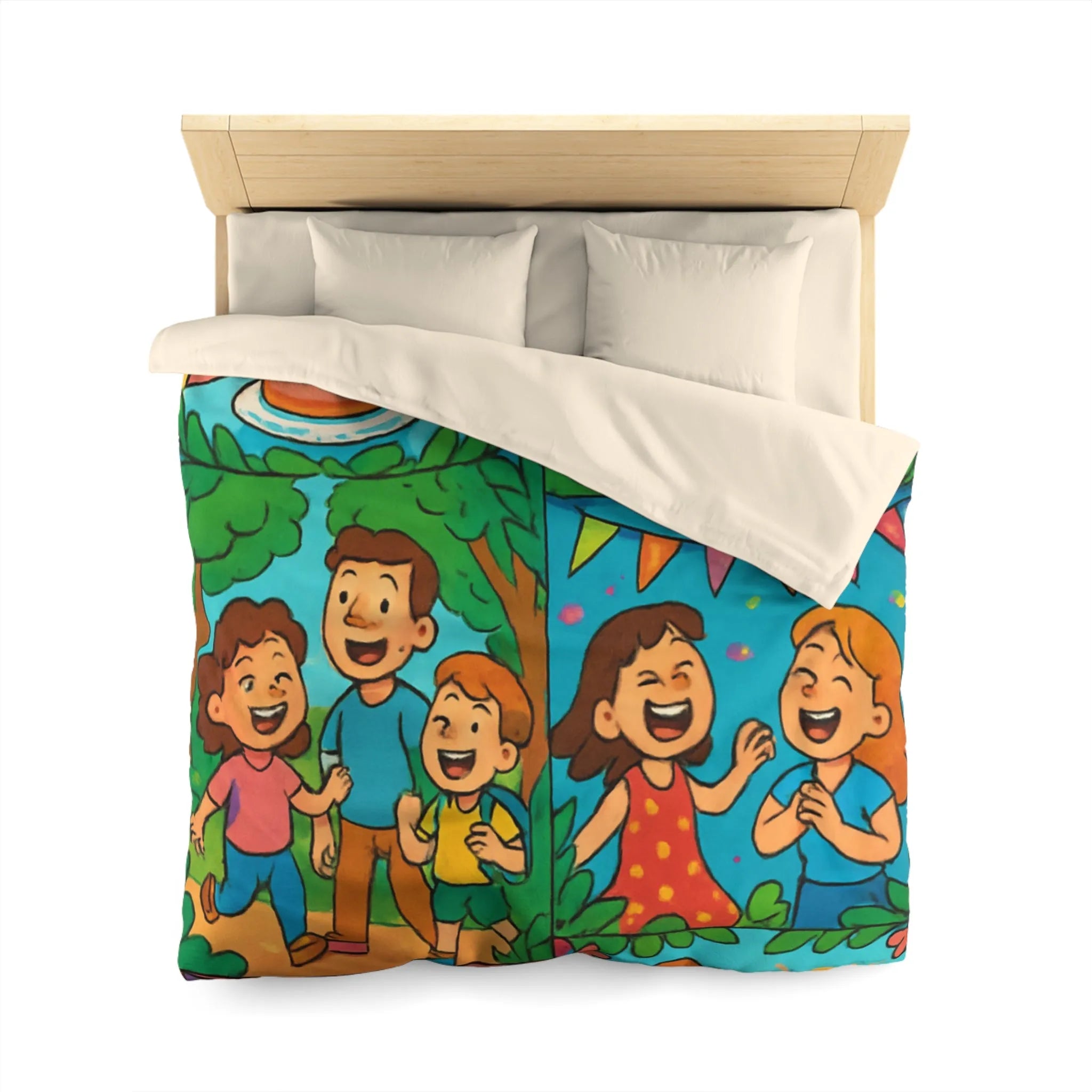 Housse de couette colorée avec scènes animées joyeuses pour enfants à thème festif