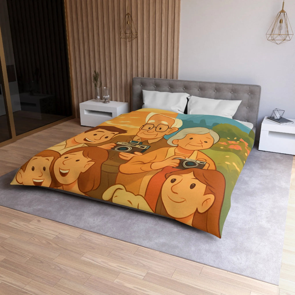 Housse de Couette Enfants Aventure Famille Paysage Soleil et Montagne Poétique Douceur