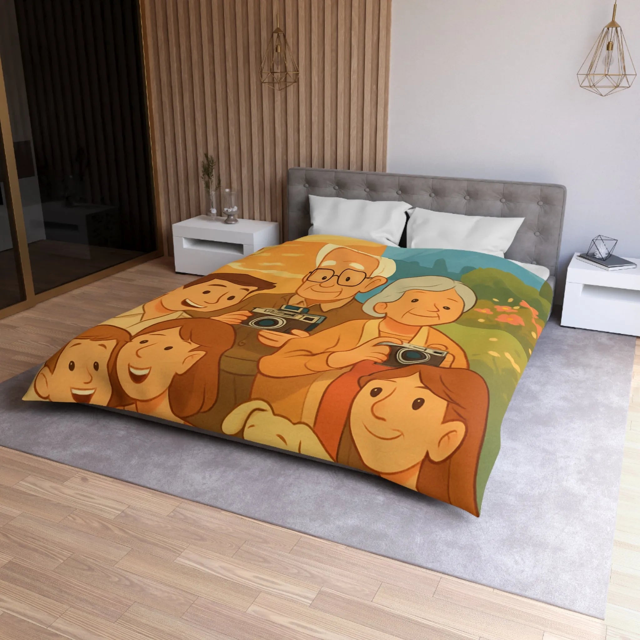 Housse de Couette Enfants Aventure Famille Paysage Soleil et Montagne Poétique Douceur