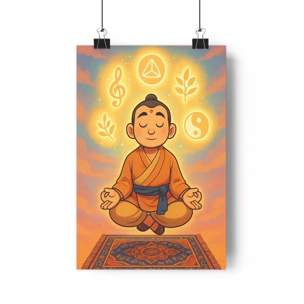 Poster décoratif méditation dessin animé coloré apaisant salon chambre harmonie spirituelle zen 30x46 cm