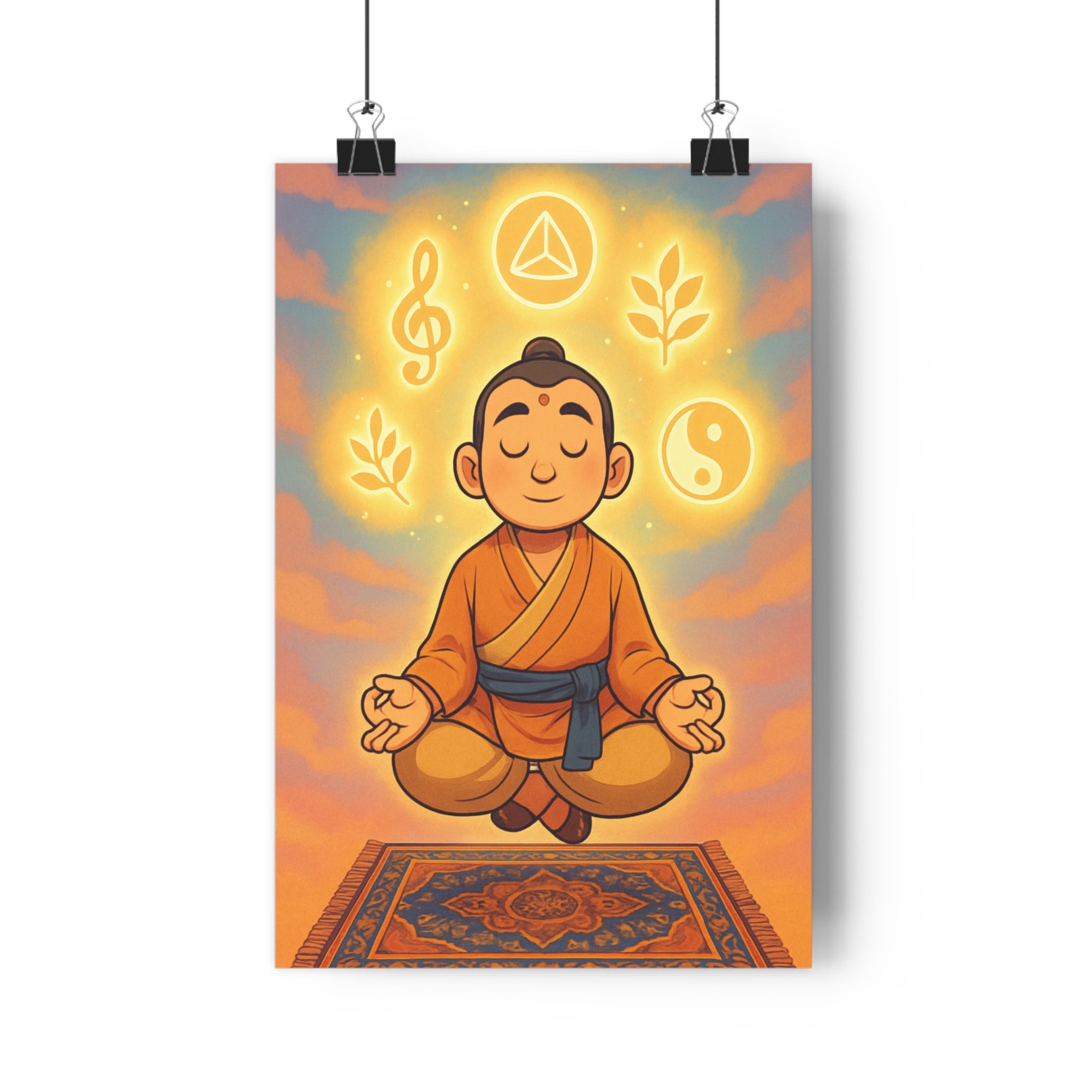 Poster décoratif méditation dessin animé coloré apaisant salon chambre harmonie spirituelle zen 30x46 cm