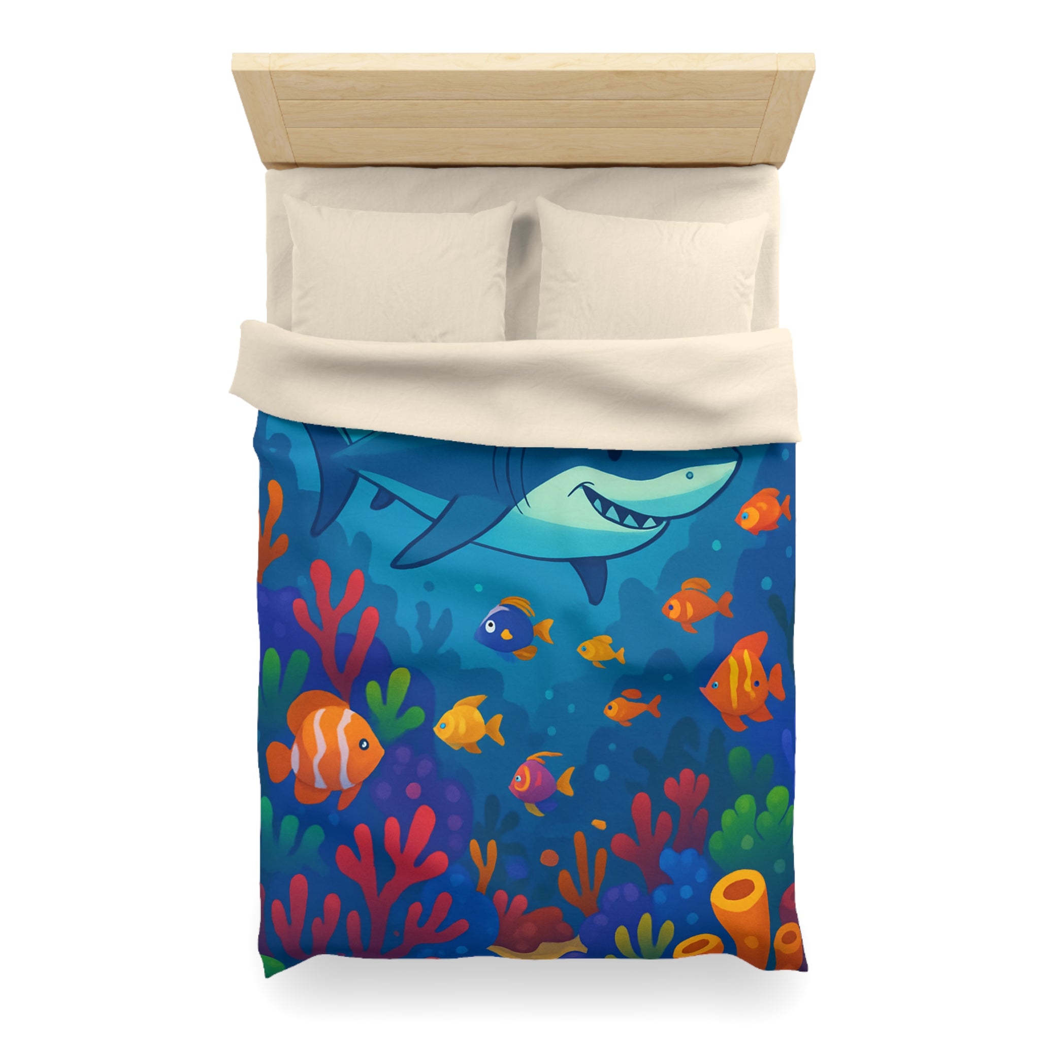 Housse de Couette Océan Coloré avec Requin et Poissons Tropicaux Pour Enfants