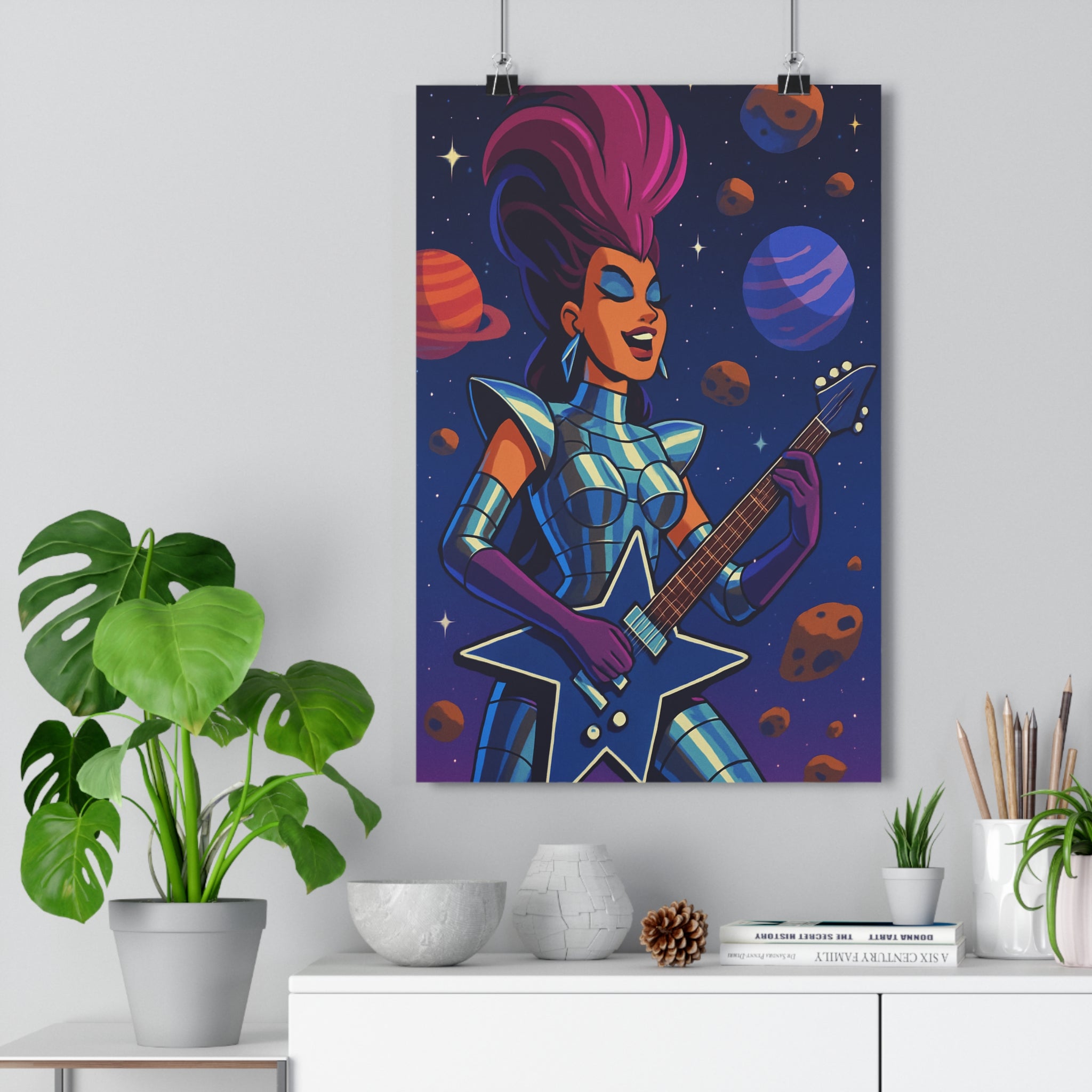 Poster décoratif anime futuriste violet bleu orange galactique chambre créatif dynamique métal musicienne 30x46
