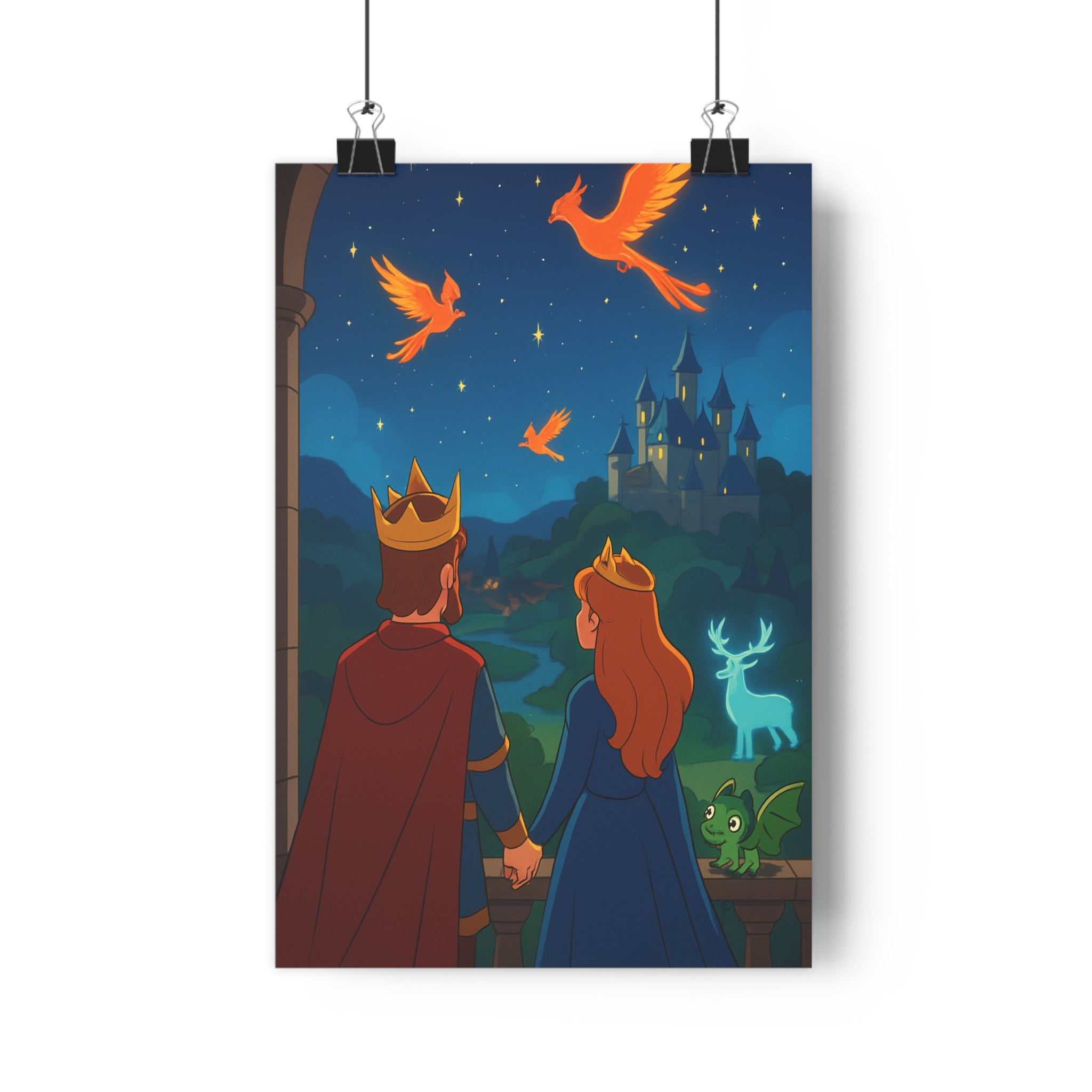 Poster décoratif féerique magique paysage enchanteur couleurs vives conte salon chambre enfant lumineux qualité