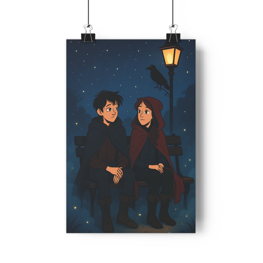 Poster décoratif mystique dessin animé bleu rouge nuit salon chambre ambiance magique mystérieux élégant